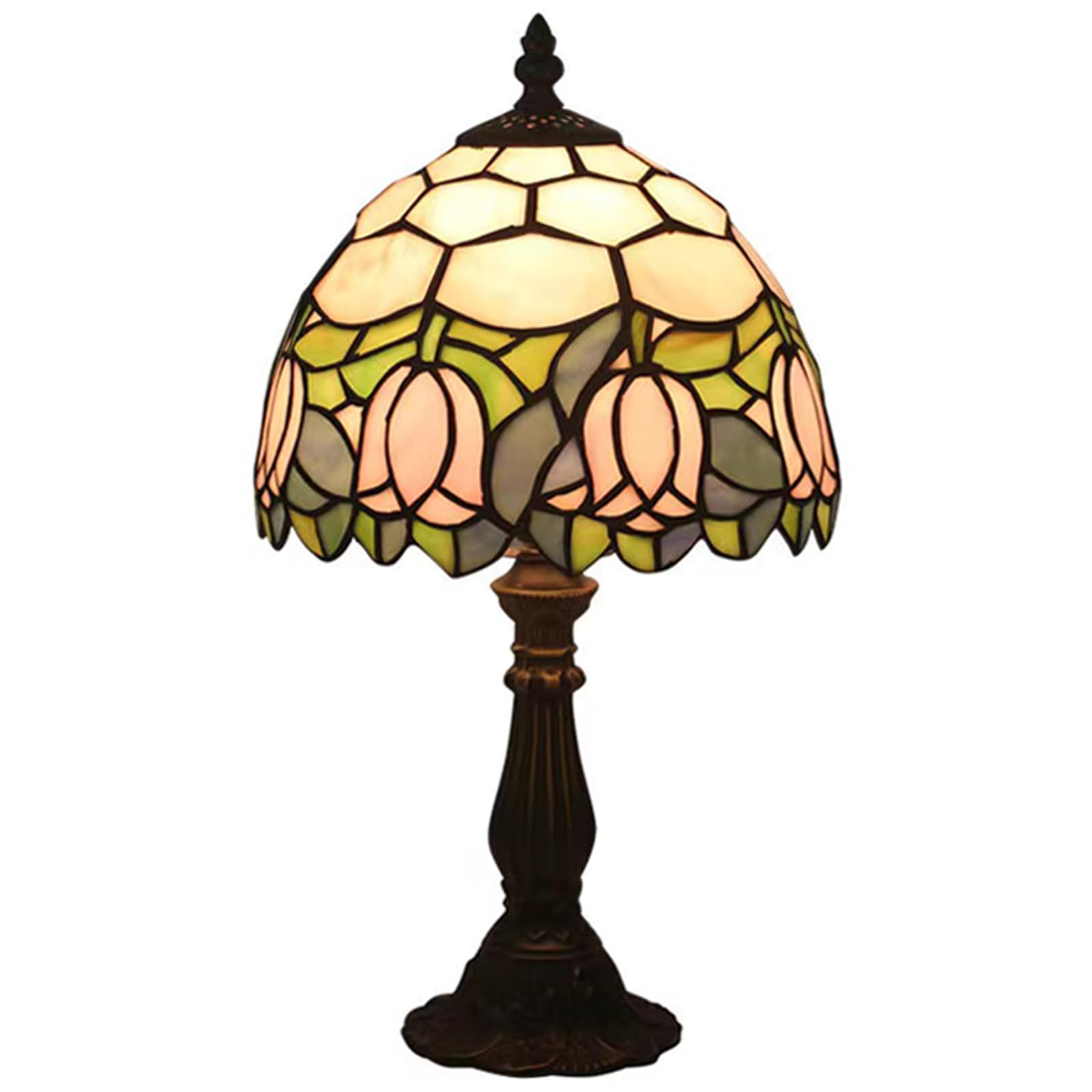 tuomoxte Tiffany Style Table Lamp, Pink Tulip Stained Glass Lamp, 8 Inch Small Antique Lamp, for Bedside Nightstand Bedroom Livi
