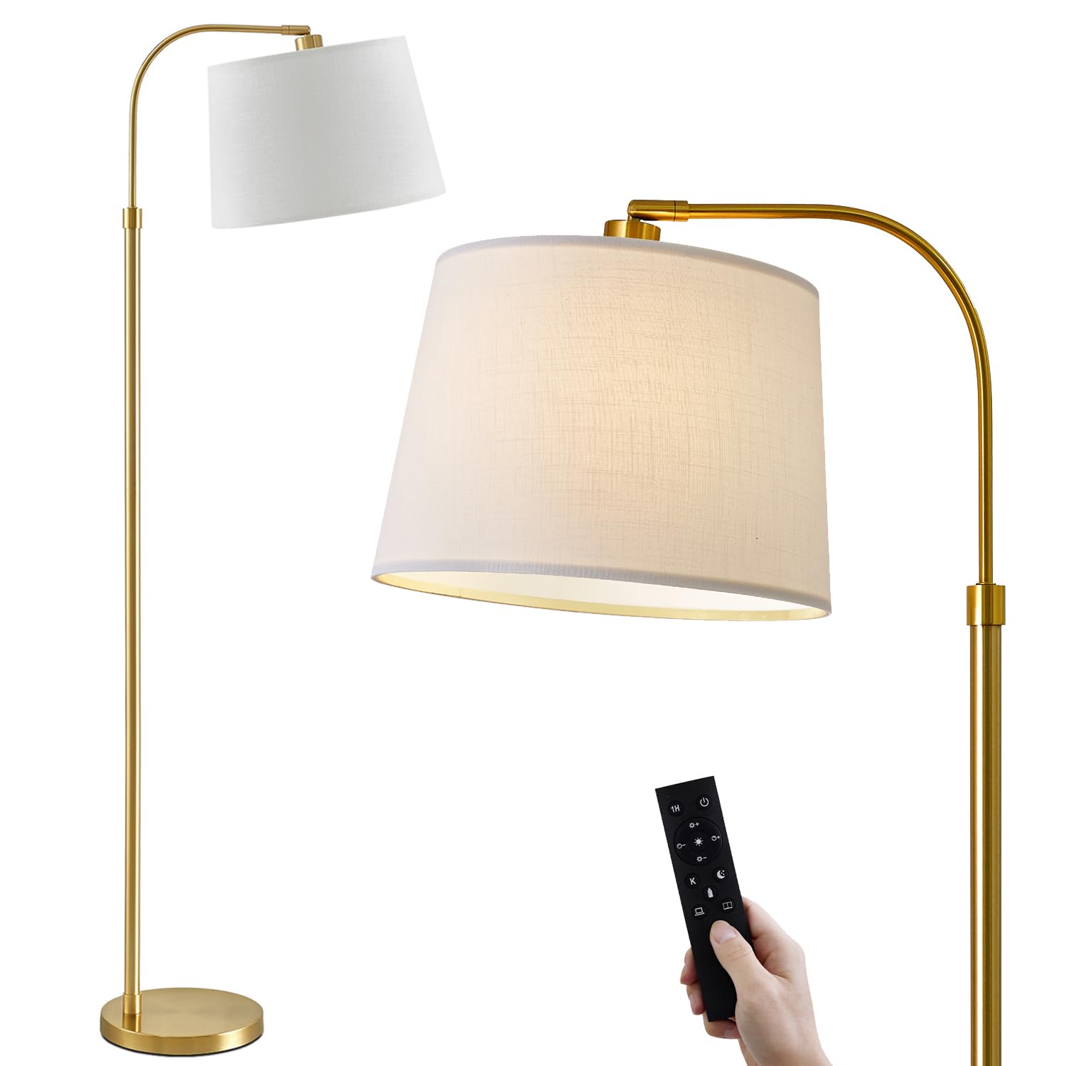 Oneach 62'' Arc Floor Lamp For Living Rooms, Gold Tall Standing Lamps With Remote And Stepless Dimmable Bulb, Modern Reading Lig
