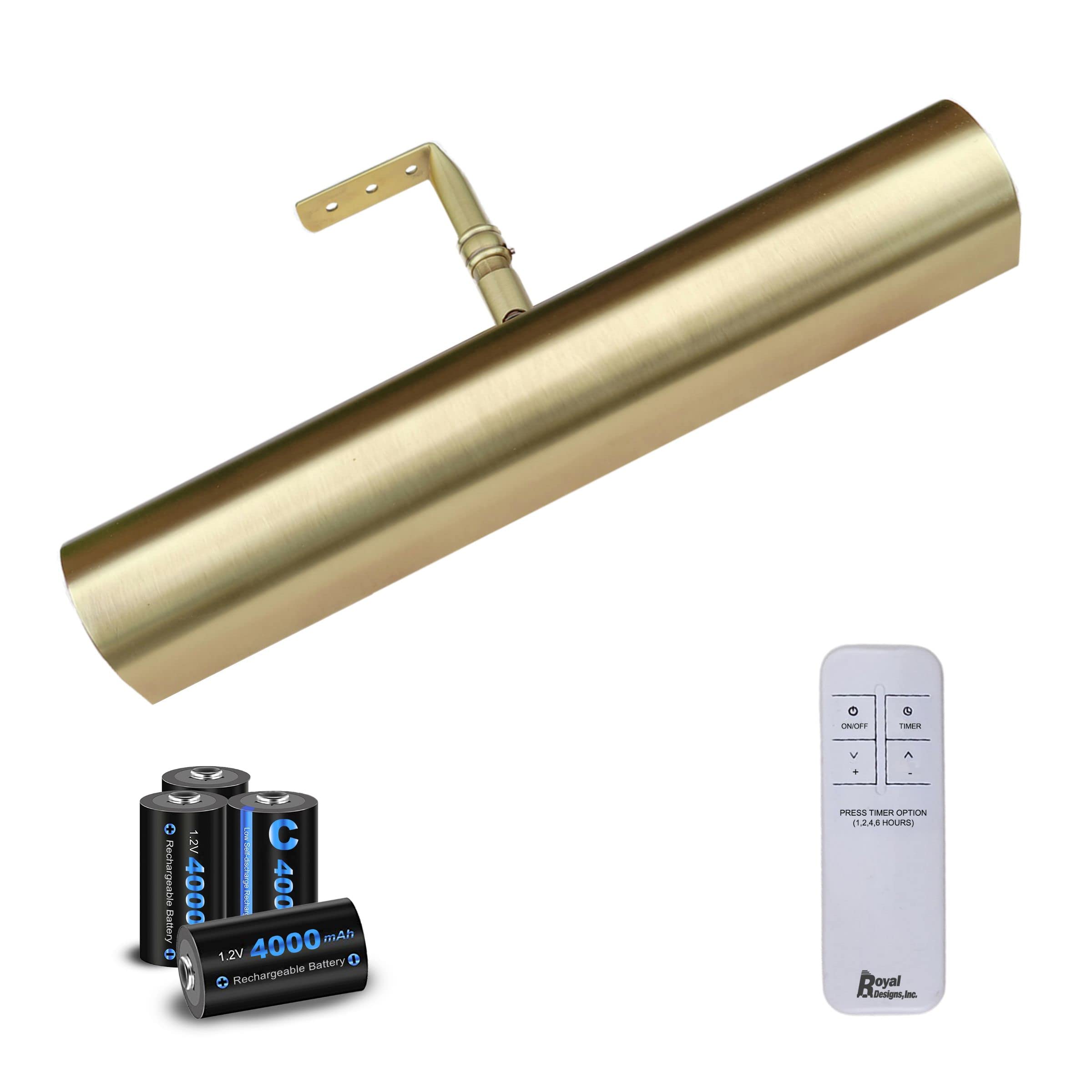 Royal Designs, Inc. Cordless Remote Control Led Picture Light, Dimmable With Timer Function, Brushed Satin Brass, 14.75 Inches,