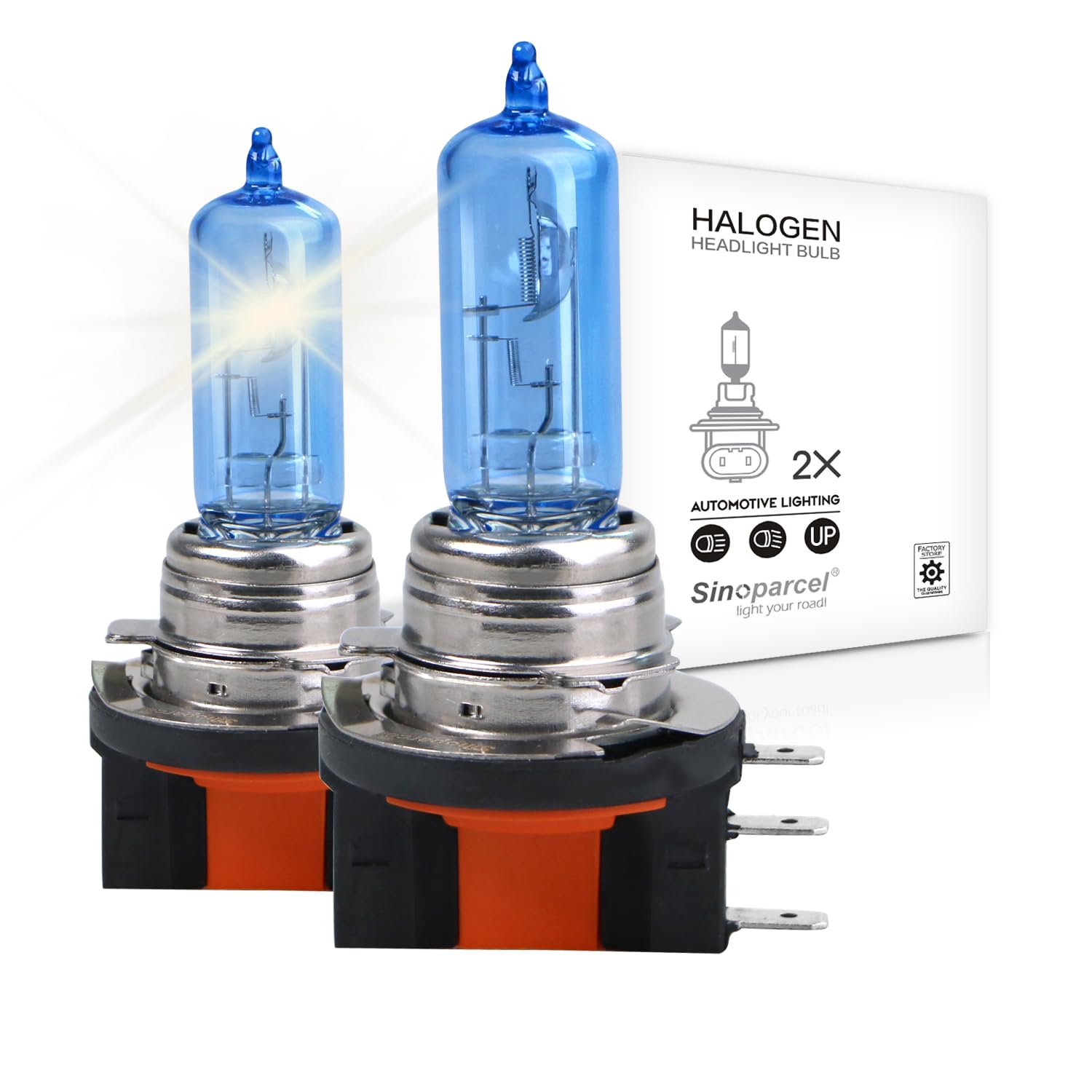 Sinoparcel H15 Halogen Headlight Bulb, 150% More Brightness, Pack of 2, 3800K Color, H15 Size, Plastic Material