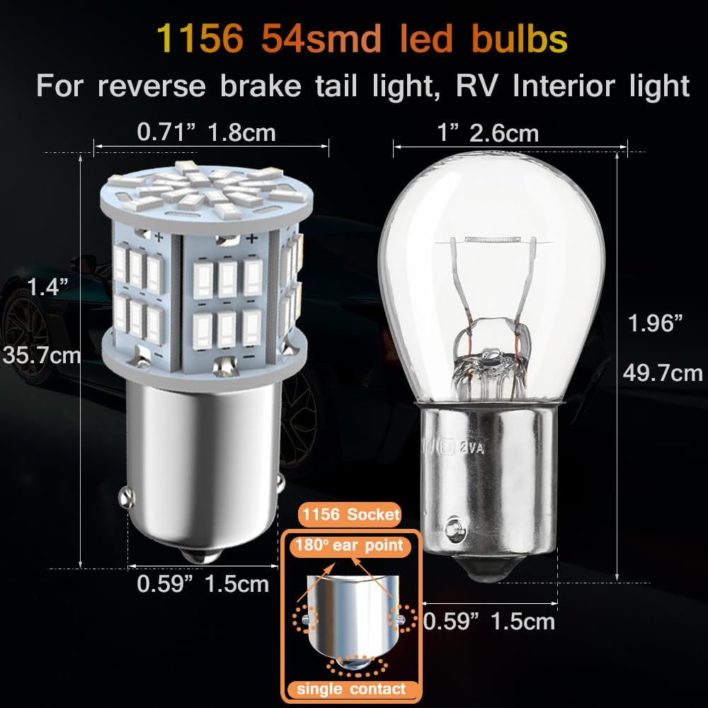 Melphan-Auto 1156 LED Bulbs 54SMD for Truck Car Backup Reverse Lights, 2pcs Blue