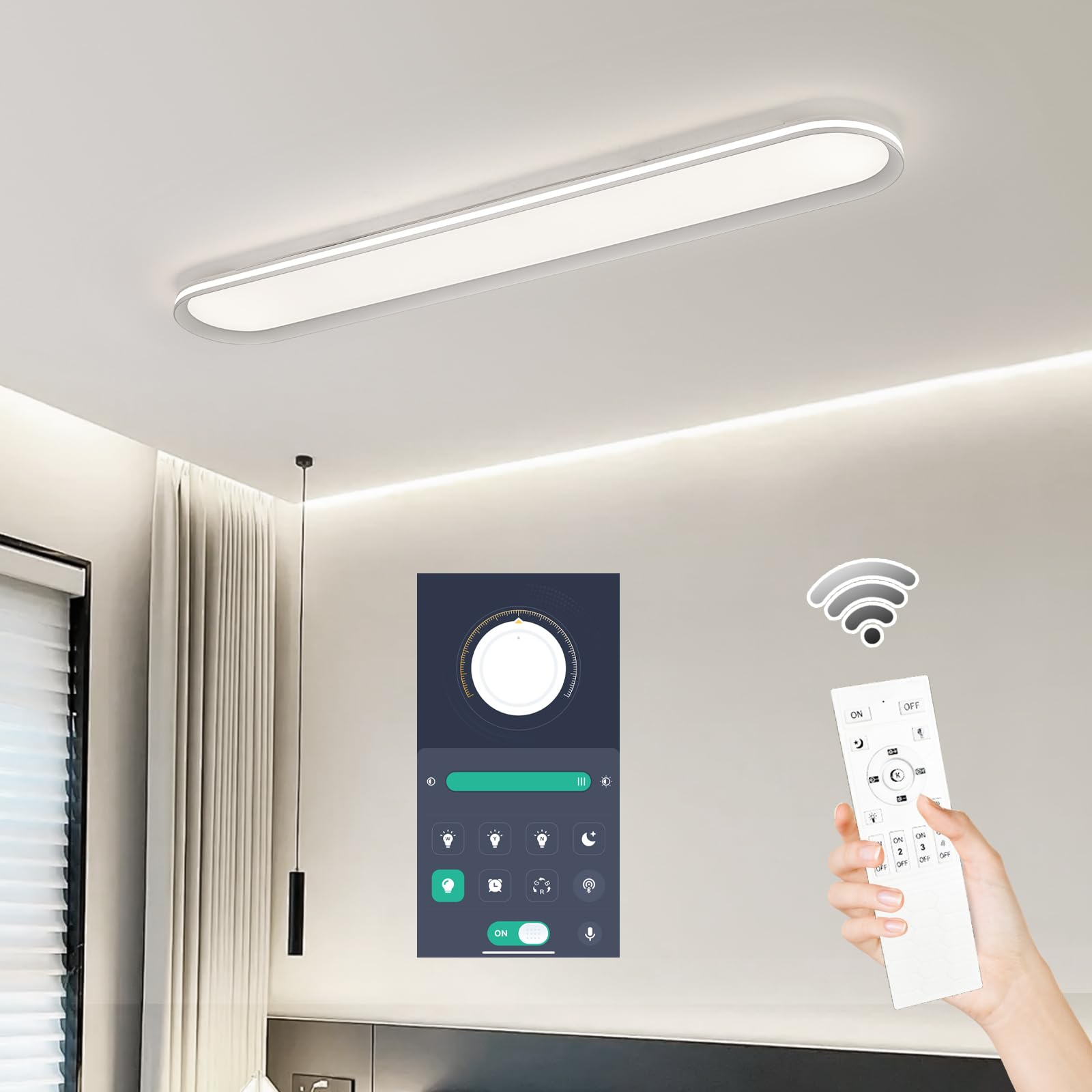 Naroume 47.1 Inch Dimmable Metal LED Ceiling Light,Slim, Edge Lit - 65W Full Spectrum Linear Ceiling Lamps,3000-6500K Modern Ult