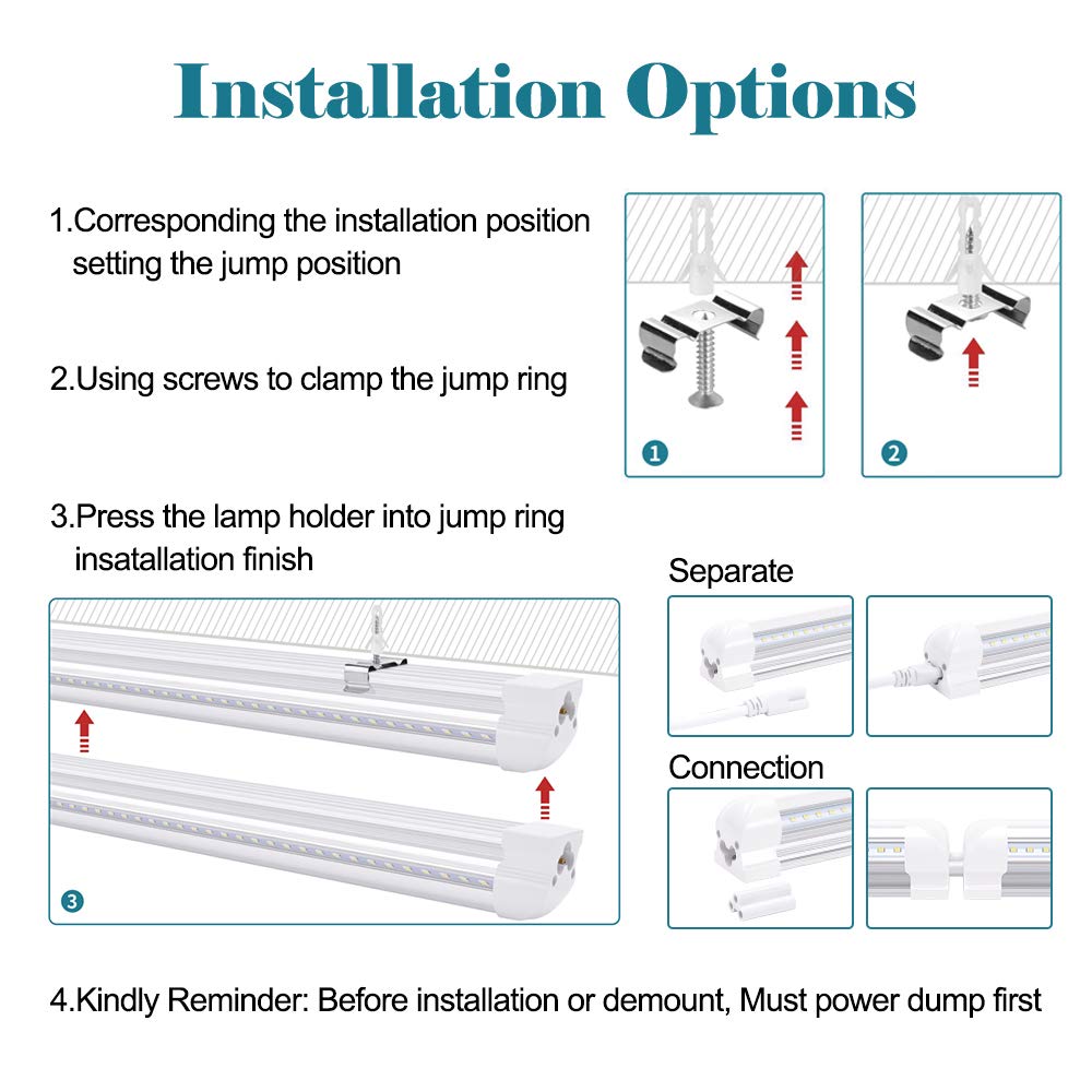 Jomitop 8 Ft Led Shop Light Fixture 120W 14400 Lumens 6500K Cold White T8 V Shaped Integrated Led Tube Light 4 Rows Cooler Door