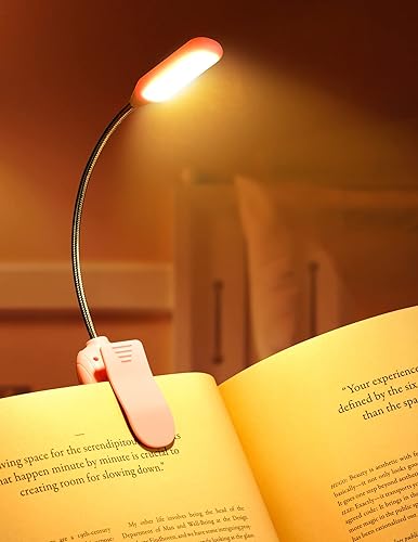 Monotremp Book Light Clip-On Rechargeable, 3 Brightness Levels, Metal Gooseneck, 1 Pack, Pink, Model MT538