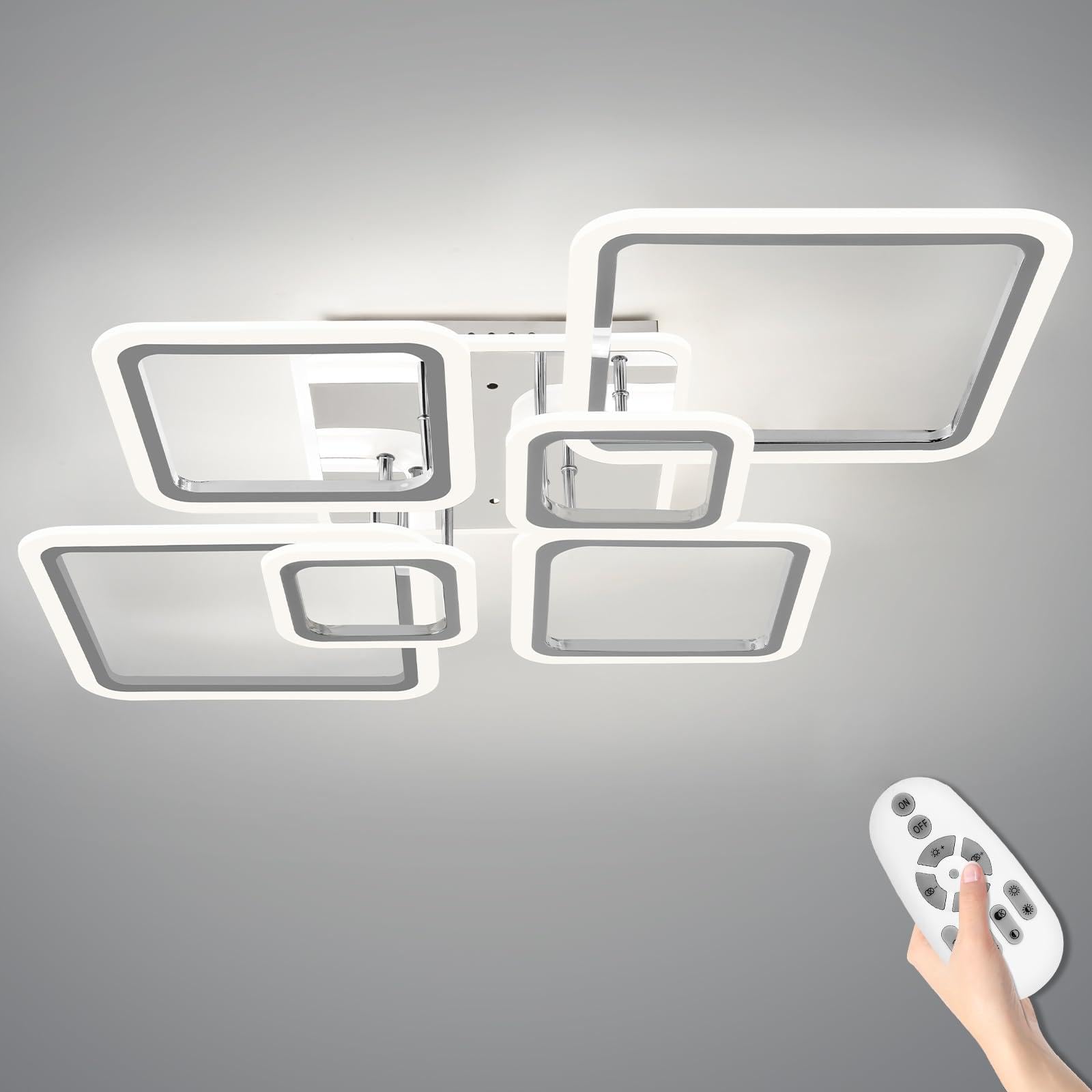Seable Modern Led Ceiling Lights For Bedroom 40.2'' Dimmable Square 6+1 Rings Ceiling Lights For Living Room With Remote Control