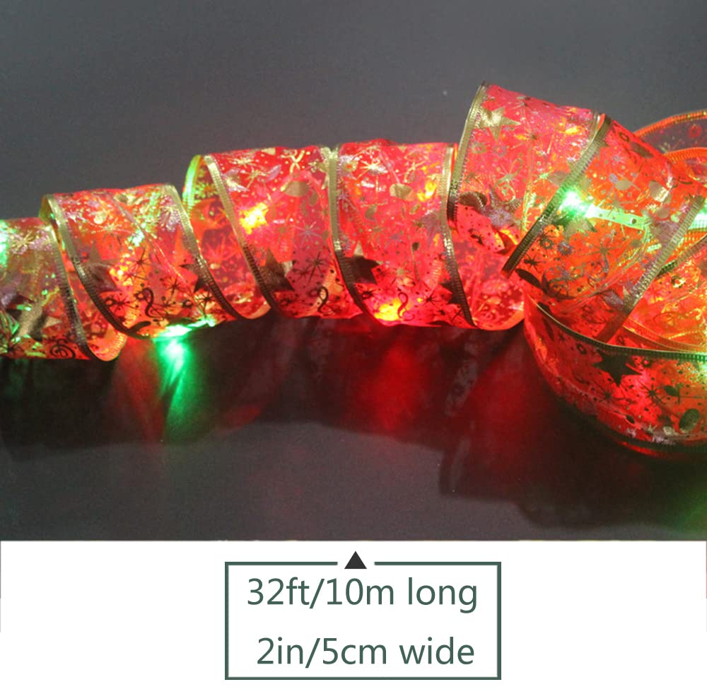 Ribbon Lights For Christmas Tree Decorations,32Ft 100 Led Lights Red Edge Wired Ribbon Fairy Lights For Xmas Tree Wedding Birthday Party Home Holiday Decor