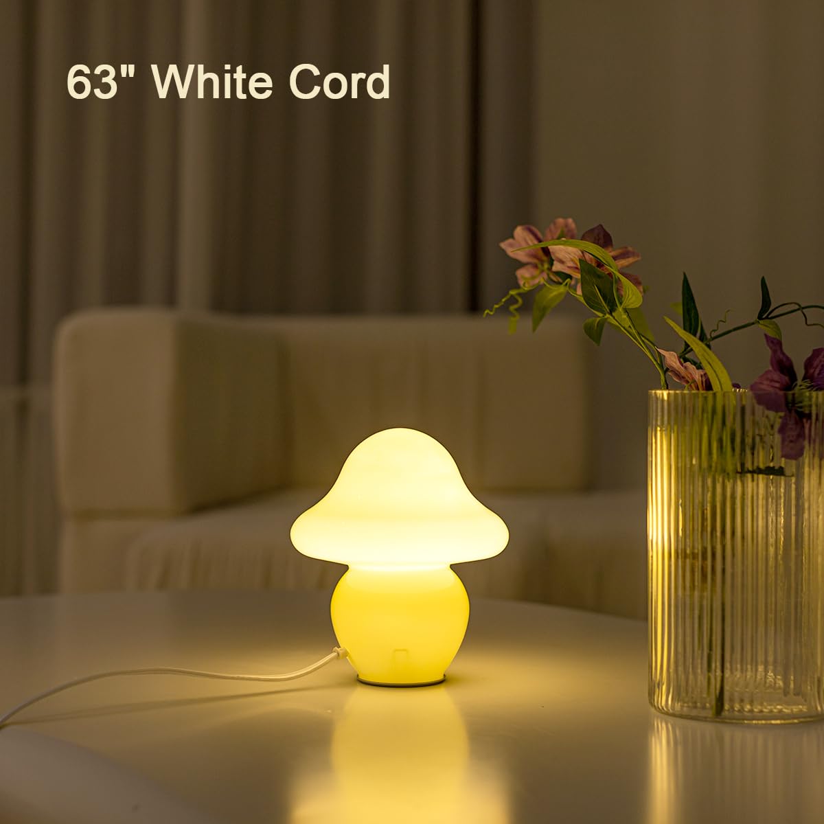 Heqet Mushroom Lamp White Glass Mushroom Table Lamp For Bedrooms, Living Room, Aesthetic Lamps For Bedroom, Cute Bedside Lamp (Y