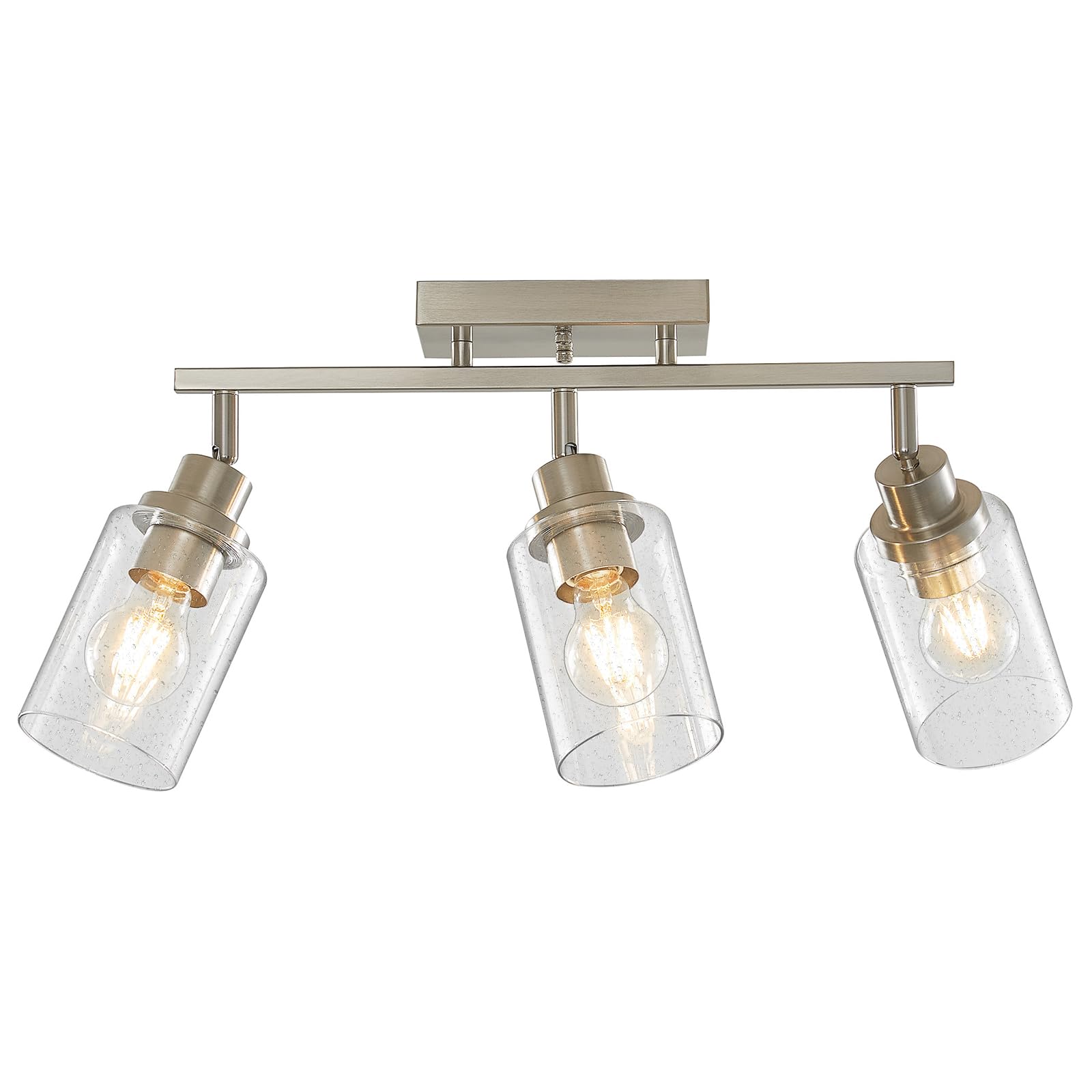 LOUSACE 3 Light Brushed Nickel Track Lighting, Modern Flush Mount Seeded Glass Ceiling Light, Kitchen Ceiling Mounted Light Fixt