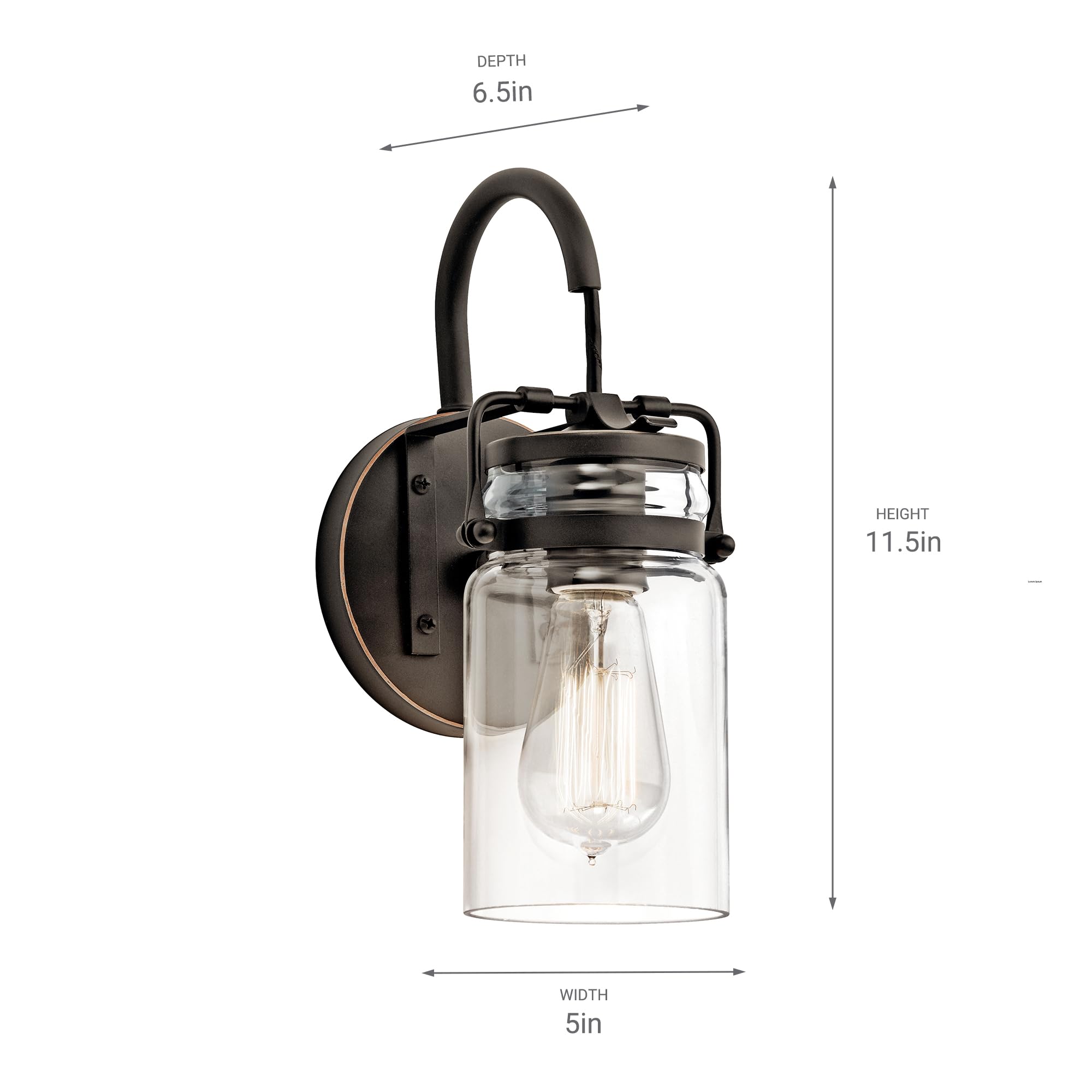 Kichler Brinley 11.5'' Wall Sconce In Olde Bronze?, 1-Light, Vintage Wall Mount Light With Clear Glass, (11.5'' H X 5'' W), 4557
