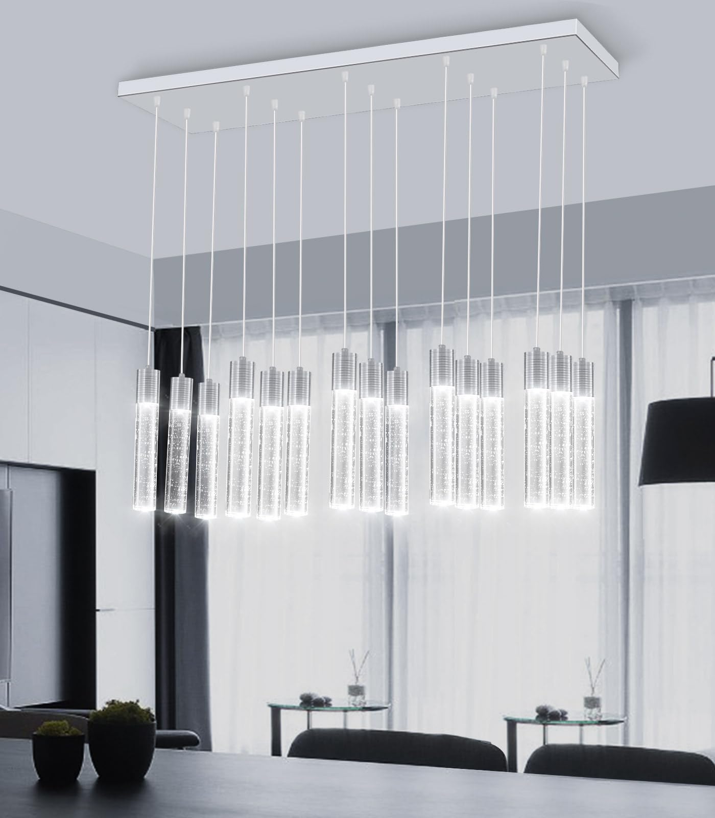 Dolria 15-Lights Modern Crystal Chandelier Led Pendant Lighting Fixture For Kitchen Island Light Fixtures For Dining Room Hallway Foyer