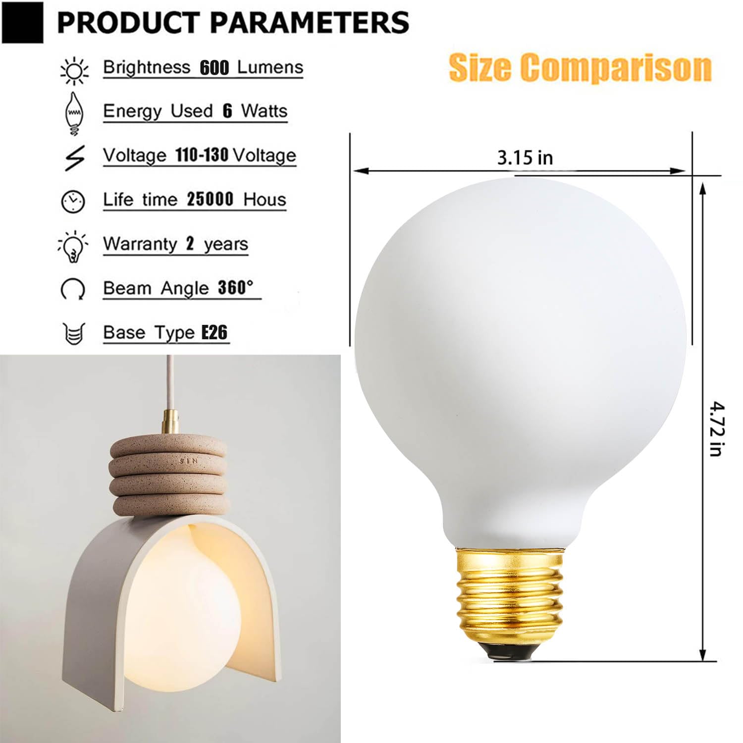 Leools LED Light Bulb G25/G80 Dimmable 6W Soft White 3000K CRI95 E26 Base, 4 Pack - Vintage Matt White Glass
