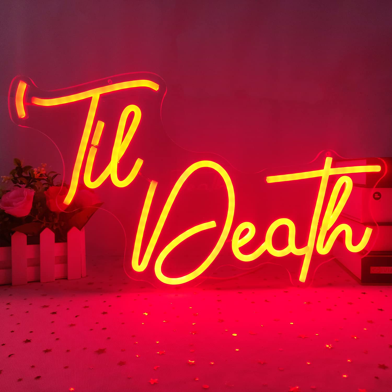 GMMLLG Til Death Neon Sign - Dimmable LED Wall Decor, Red Acrylic Backboard, Party and Wedding Backdrop