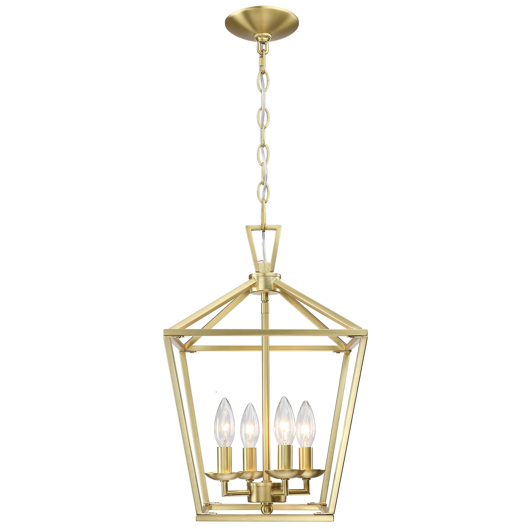 Untrammelife Gold Lantern Chandelier 4-Light Pendant Light Modern Hanging Pendant Light Fixtures in Brushed Brass Finish, Adjust
