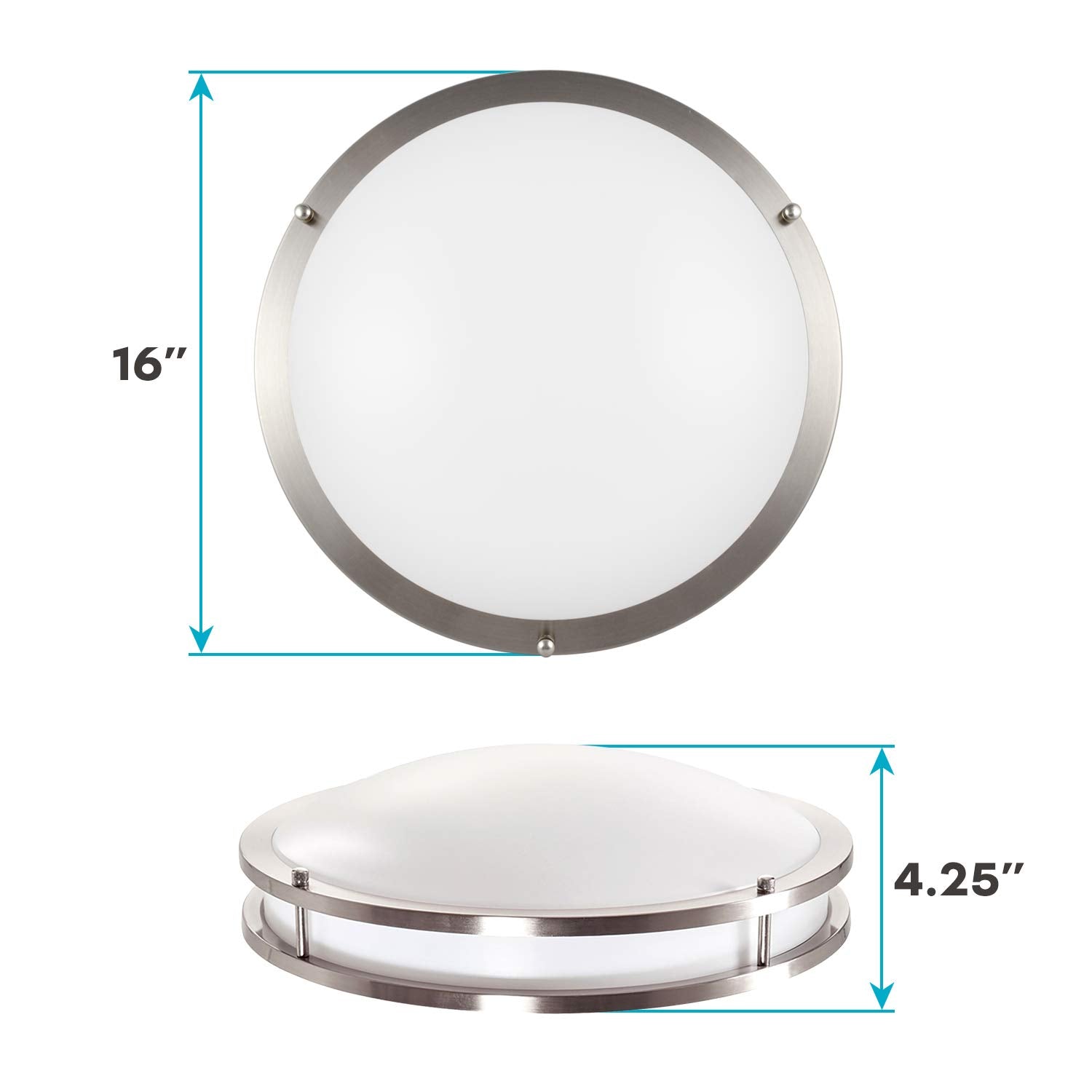 LUXRITE 16 Inch LED Flush Mount Ceiling Light, Dimmable, 24W, 1960 Lumens, Color Selectable, Brushed Chrome, Model LR23283