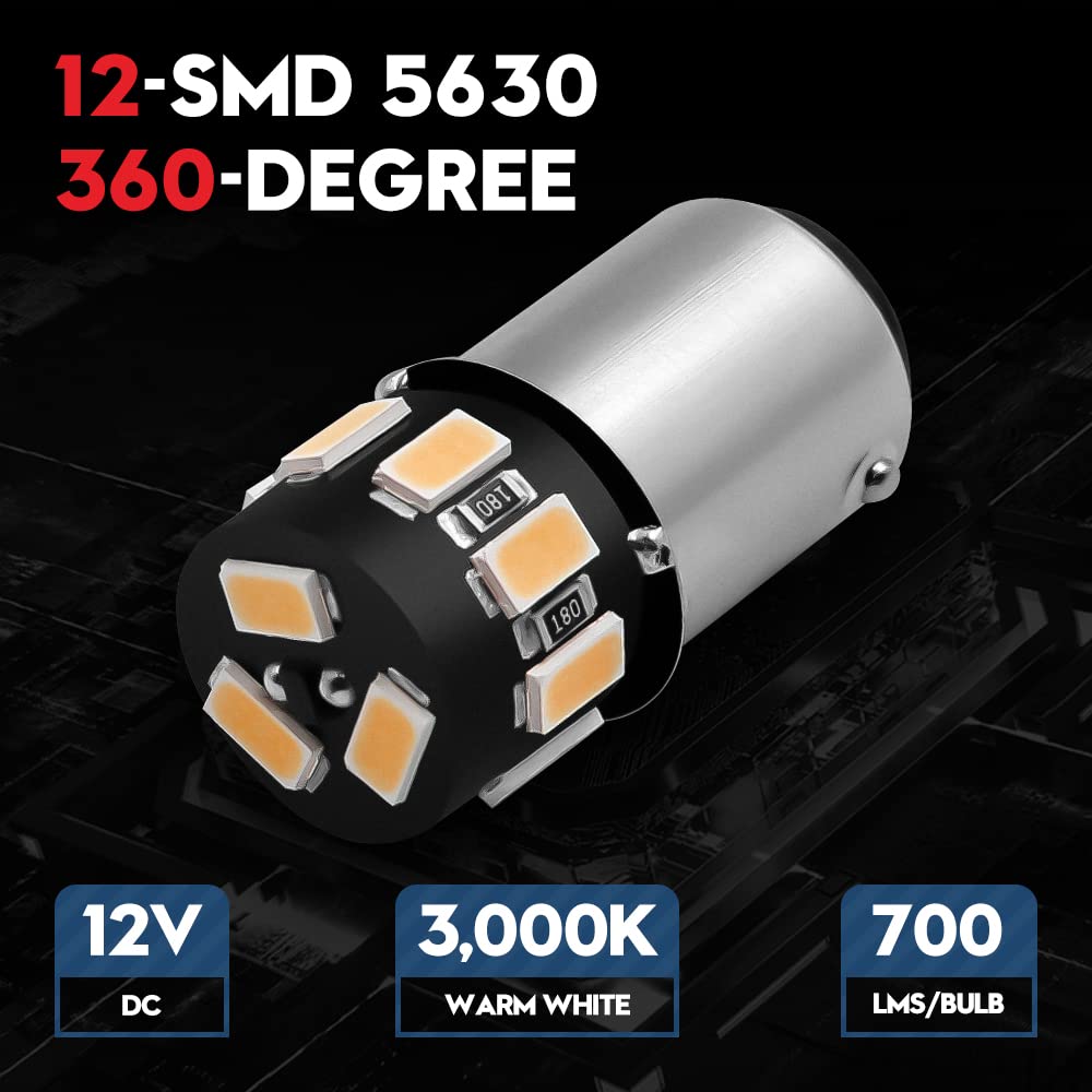 Vehicode 1076 1142 Warm White Led Bulbs Rv Interior Dome Light 1004 90 12V Ba15D Marine Navigation Courtesy Lamp Replacement 68 72 78 94 96 104 1176 For Camper Travel Trailer Motorhome Boat (4 Pack)