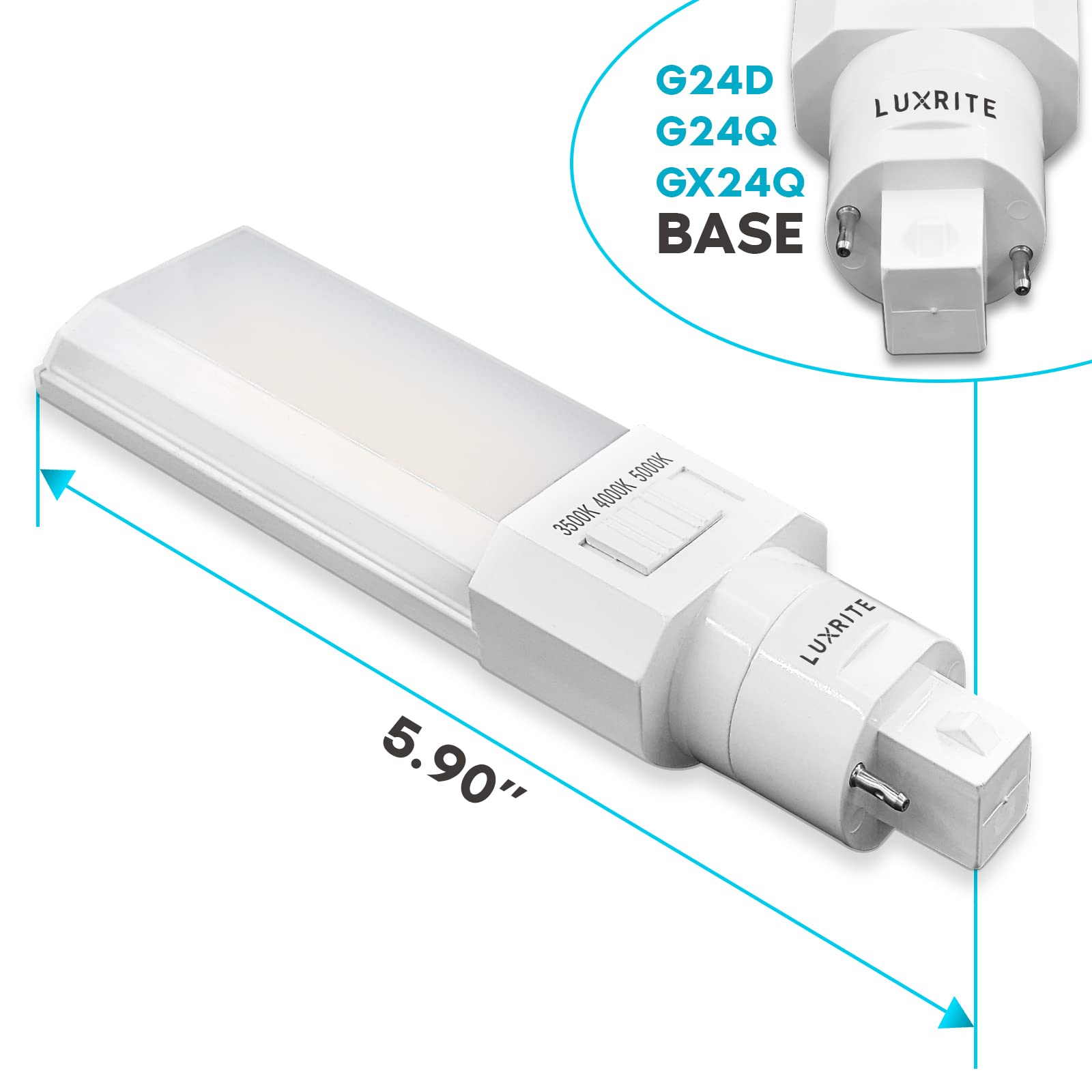 LUXRITE 11W Horizontal PL LED Bulb, 1450 Lumens, Ballast Bypass, 3 Color Selectable (3500K-5000K), G24D