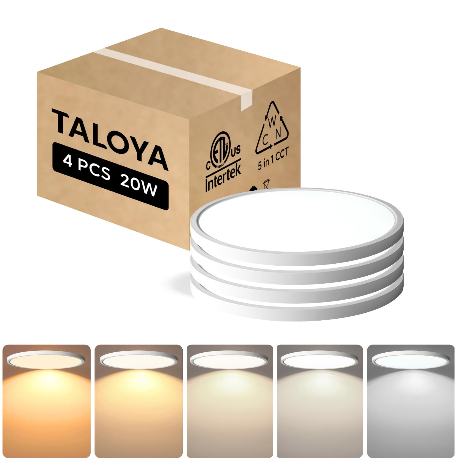 Taloya Ceiling Light,4 Pack,10 Inch,20W,5 Color Selectable White Flush Mount Ceiling Light For Bedroom,Kitchen,Living Room,Hallw