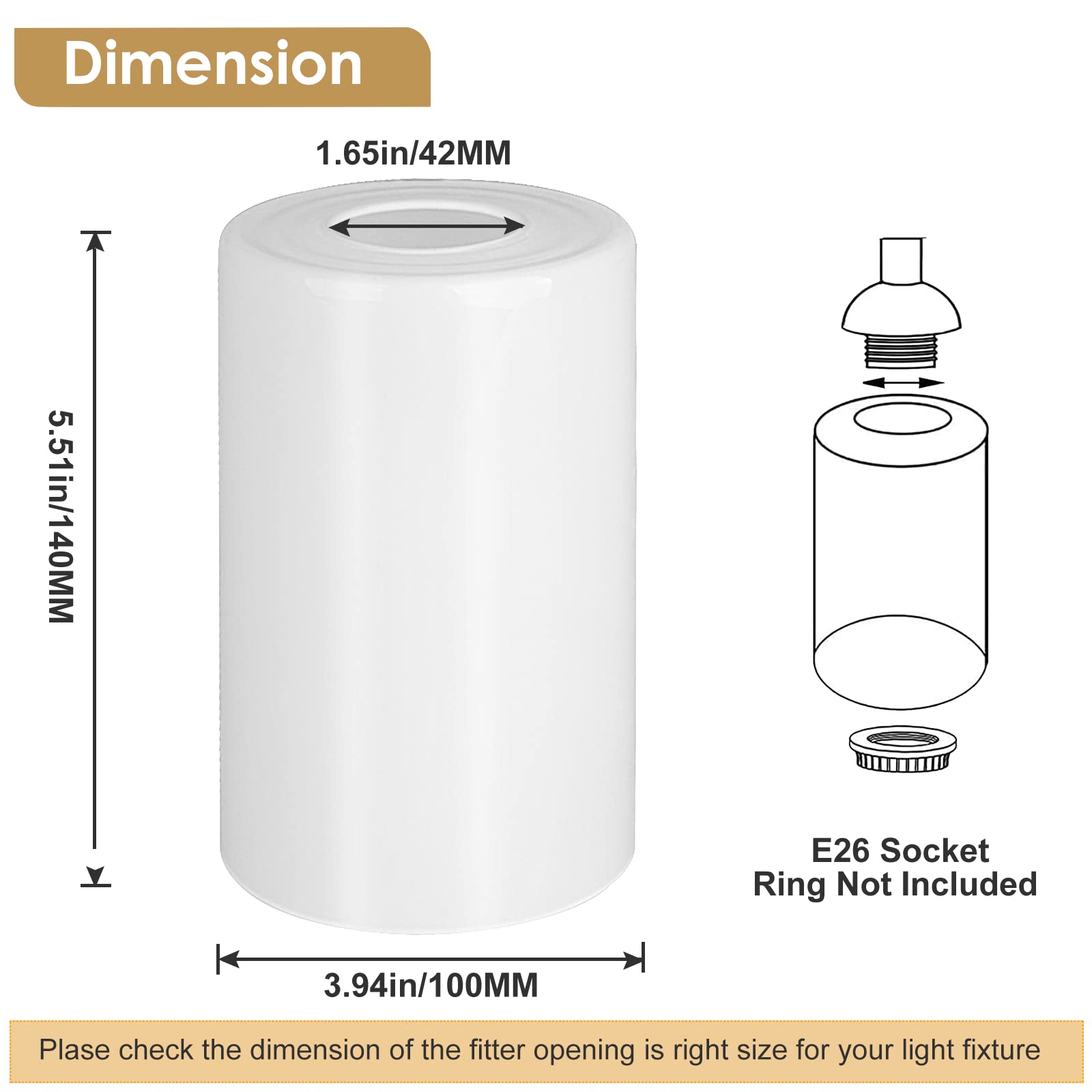 gernehop 6 Pack Frosted Glass Cylinder Shades, 5.51in Height, 3.94in Diameter, 1.65in Fitter for Pendant Light & Wall Sconces