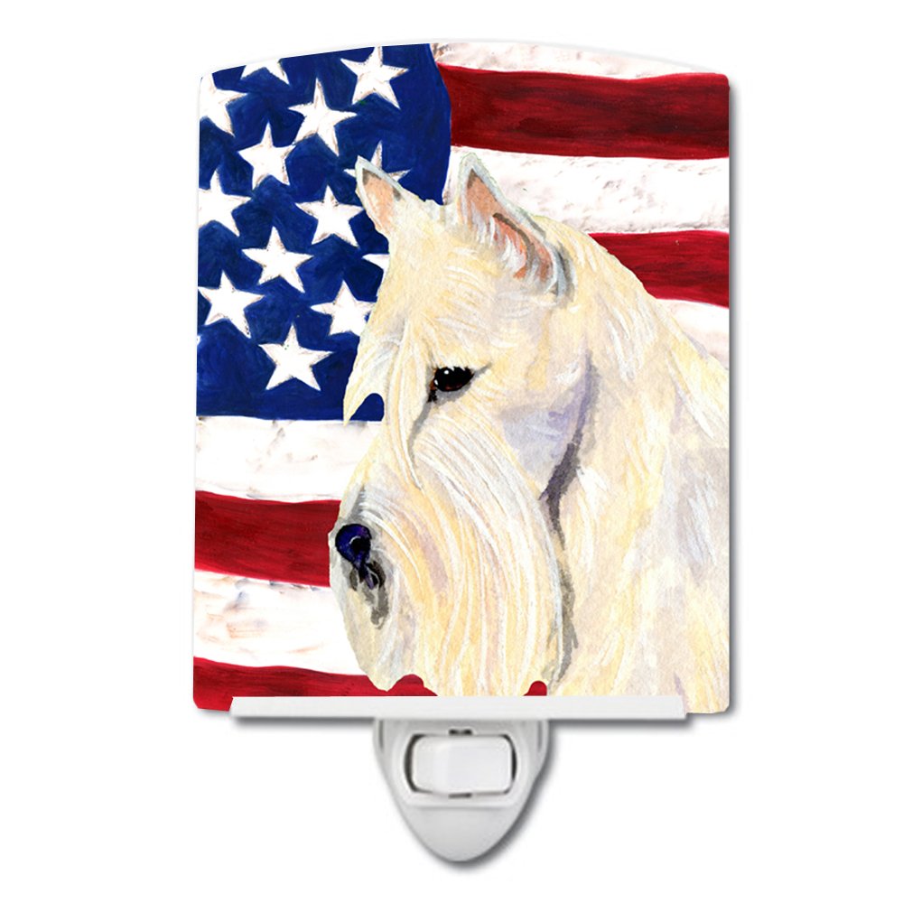 Carolines Treasures Ceramic Night Light, USA American Flag, Scottish Terrier, 6x4x3 inches, Multicolor, Model SS4015CNL