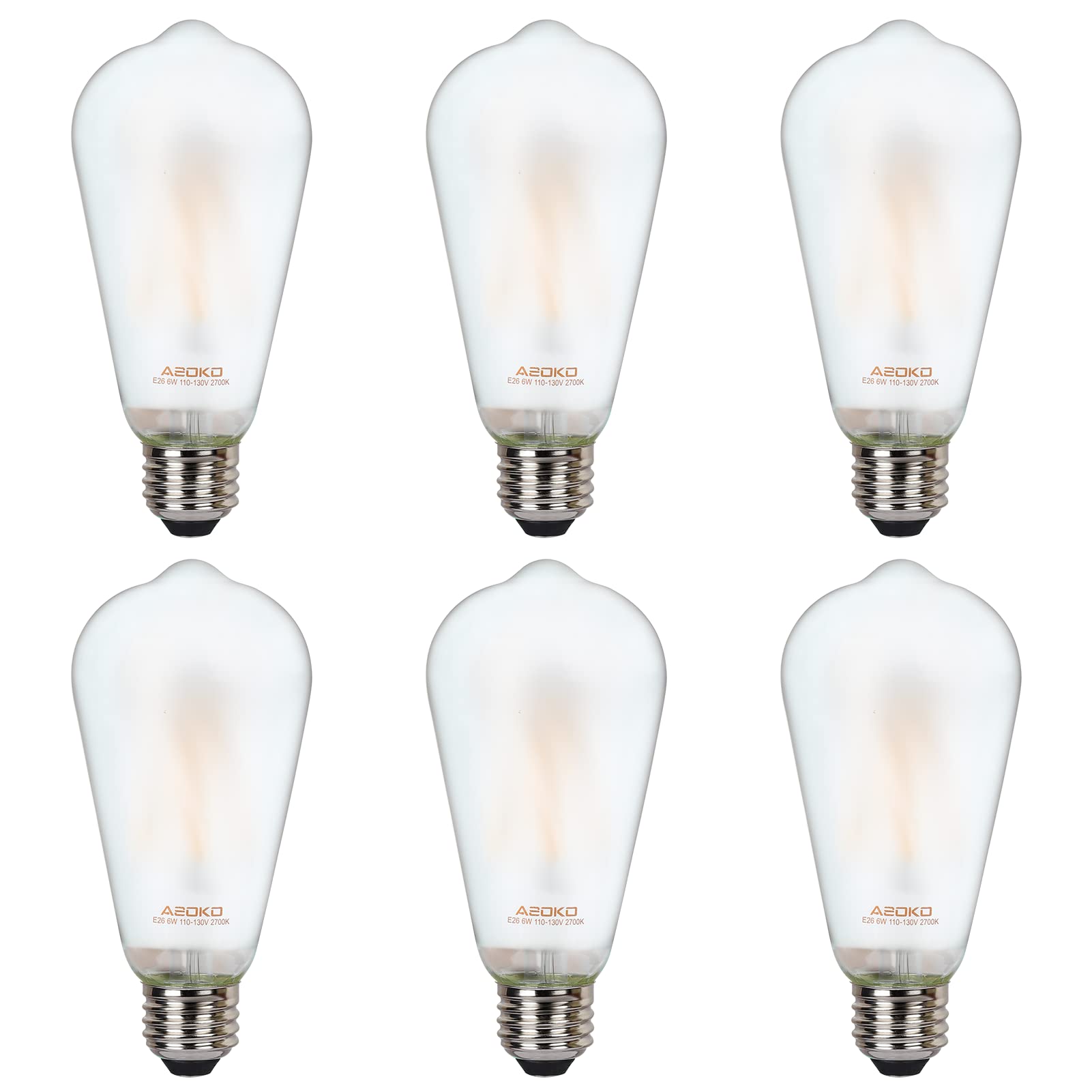 ASOKO ST64 LED Edison Bulbs, 6W Equivalent 60W, 2700K Warm White, Dimmable, 6 Pack