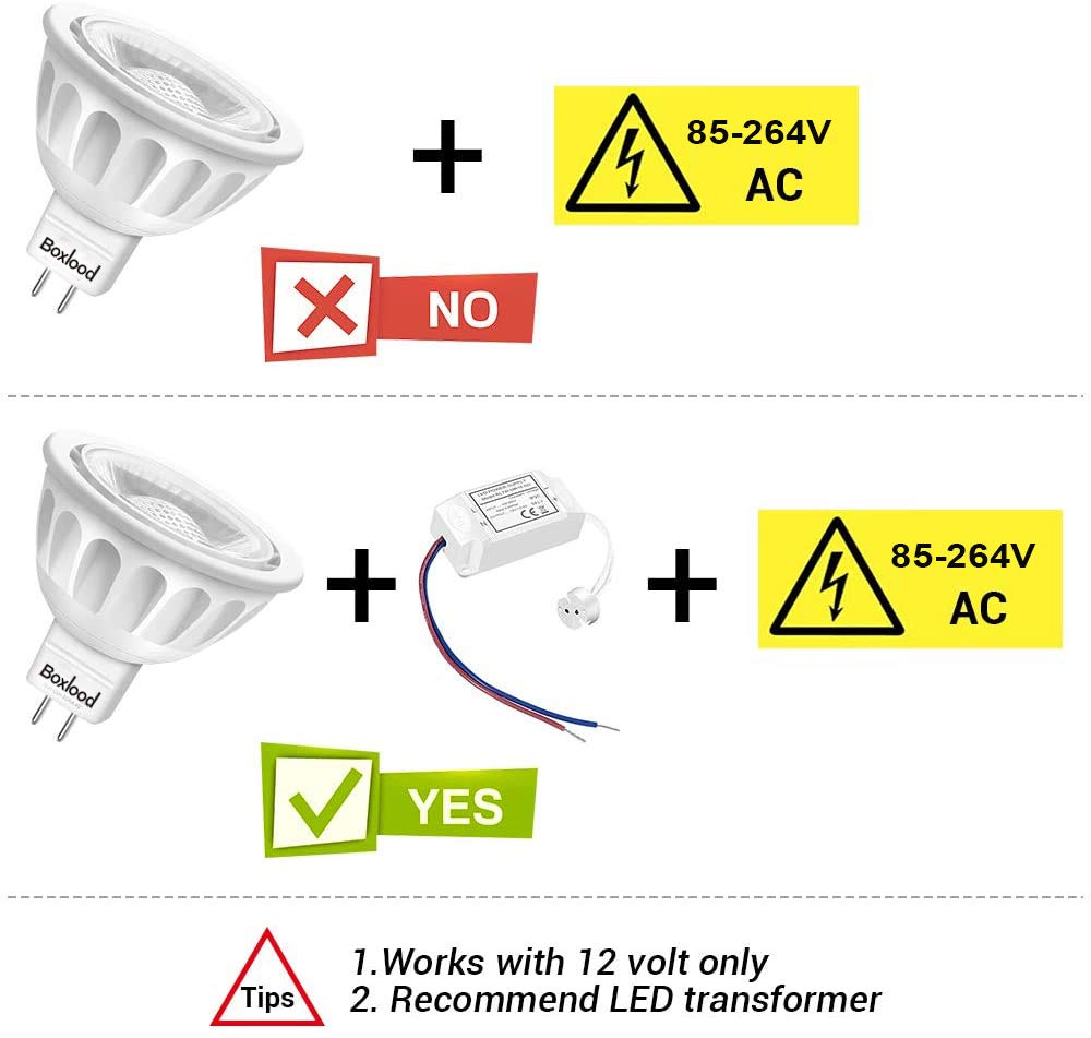 Boxlood Mr16 Led Light Bulb Non Dimmable, 90% Energy Saving, 6000K Cool White (Daylight), 40 Degree, Ac/Dc 12V, 5 Watts, 50W Hal