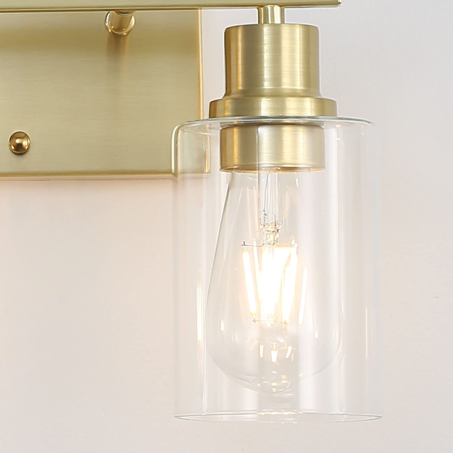 Filimitiy 2-Lights Gold Bathroom Light Fixture, Brushed Brass Vanity Light With Clear Glass Shade, Modern Bath Wall Lights For L