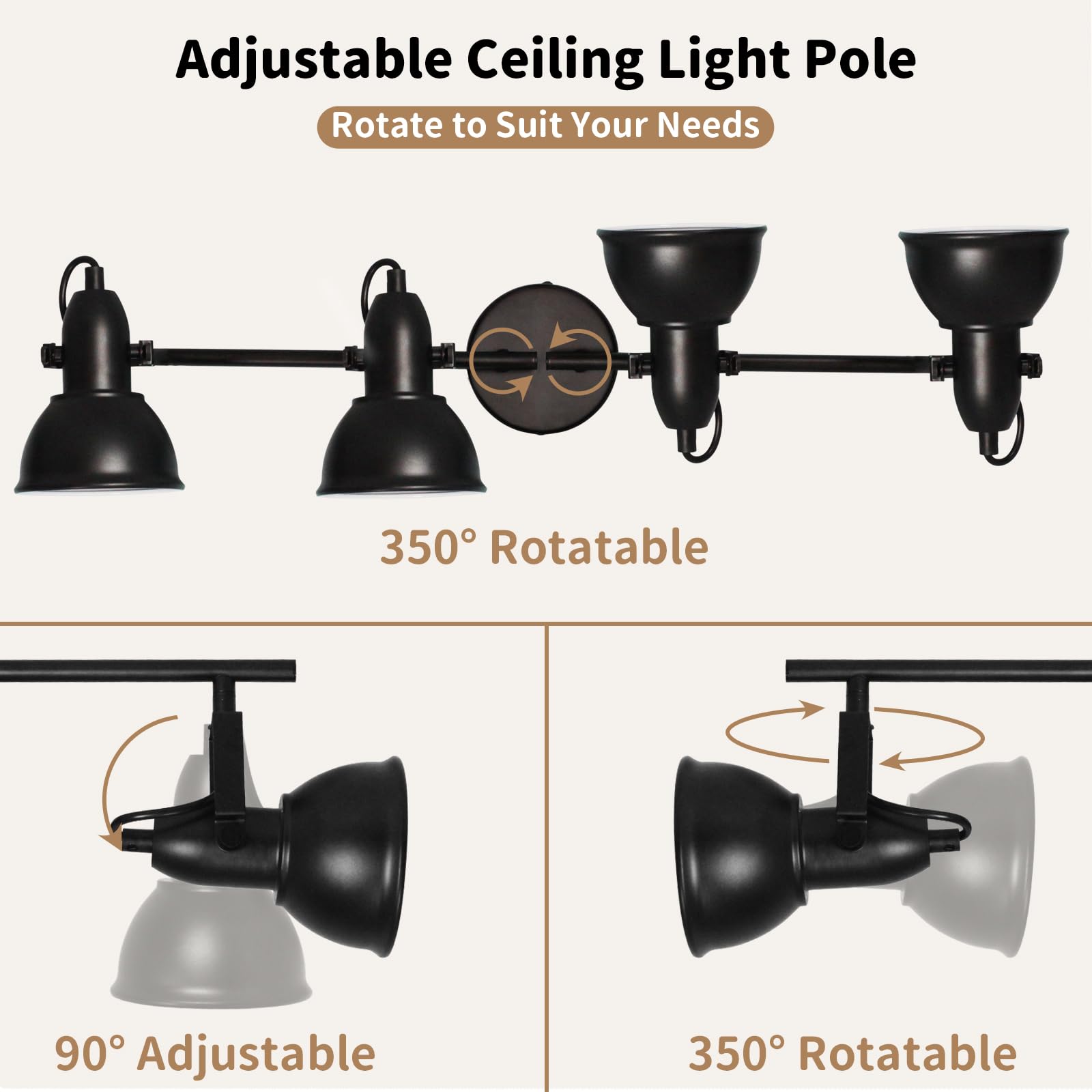 Ltblight 4-Light Track Lighting Fixtures, Rotatable Ceiling Light Kit, Industrial Black Ceiling Spot Lighting Fitting For Kitche