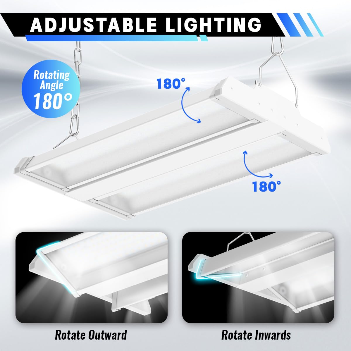 Led Linear High Bay Shop Light 1-Pack, 5000K Daylight 300W 40500Lm 0-10V Dimmable, Adjustable Tilt Hanging Led Shop Light Fixtur