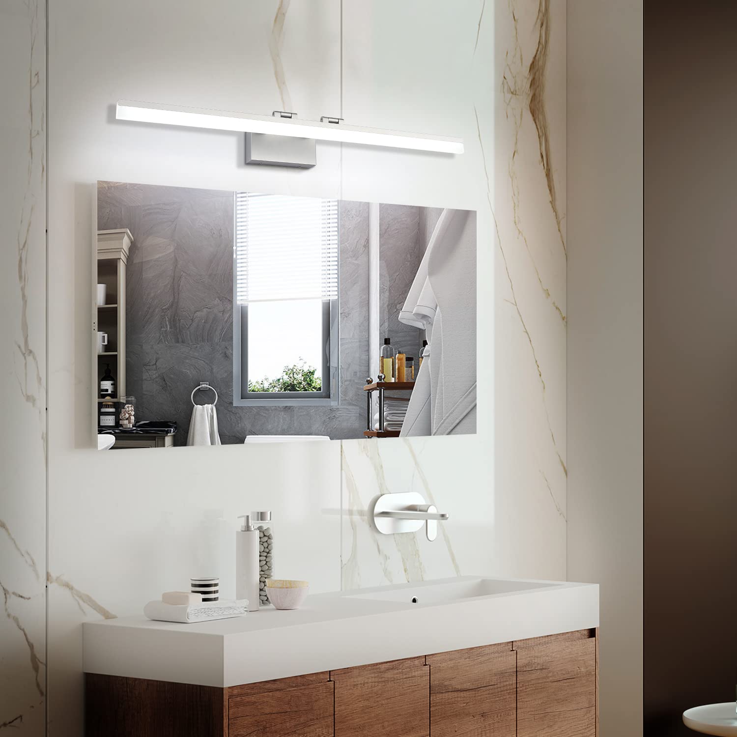 SOLFART Modern Bathroom Vanity Light 40 inch Silver Aluminum with Acrylic Rotating LED