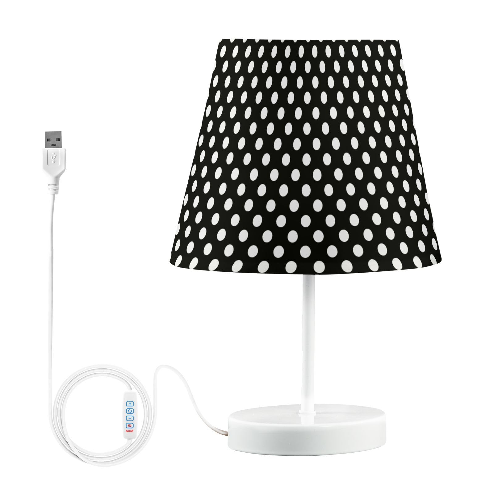 ALAZA Polka Dot Black White Decor Bedside Table Lamp with USB Port 3 Color Temperatures LED Desk Lamp for Bedroom Office S