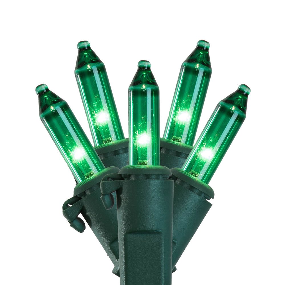 Vickerman Mini Light Set 50Lt with Green Wire, 5in Spacing, 23 Long, Teal, Model W5G0459