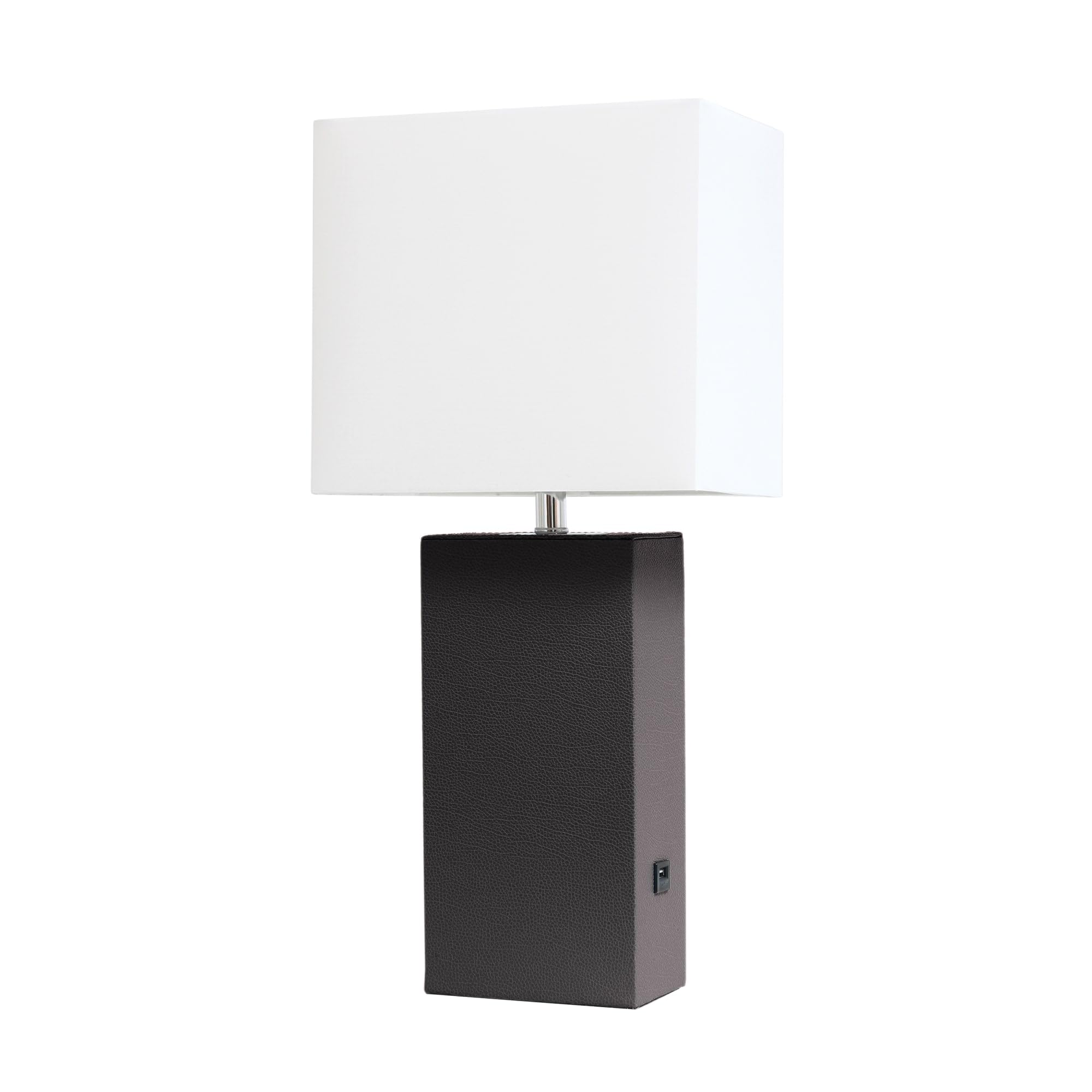 Elegant Designs Lt1053-Bwn Modern Leather Usb And White Fabric Shade Table Lamp, Brown - (Pack Of 1)