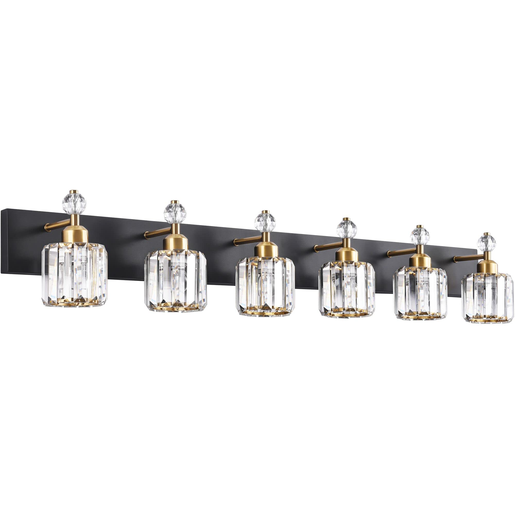 PRESDE Modern Crystal Black and Gold 6 Light Vanity Light Fixtures for Bathroom Over Mirror Bathroom Wall Light Fixtures