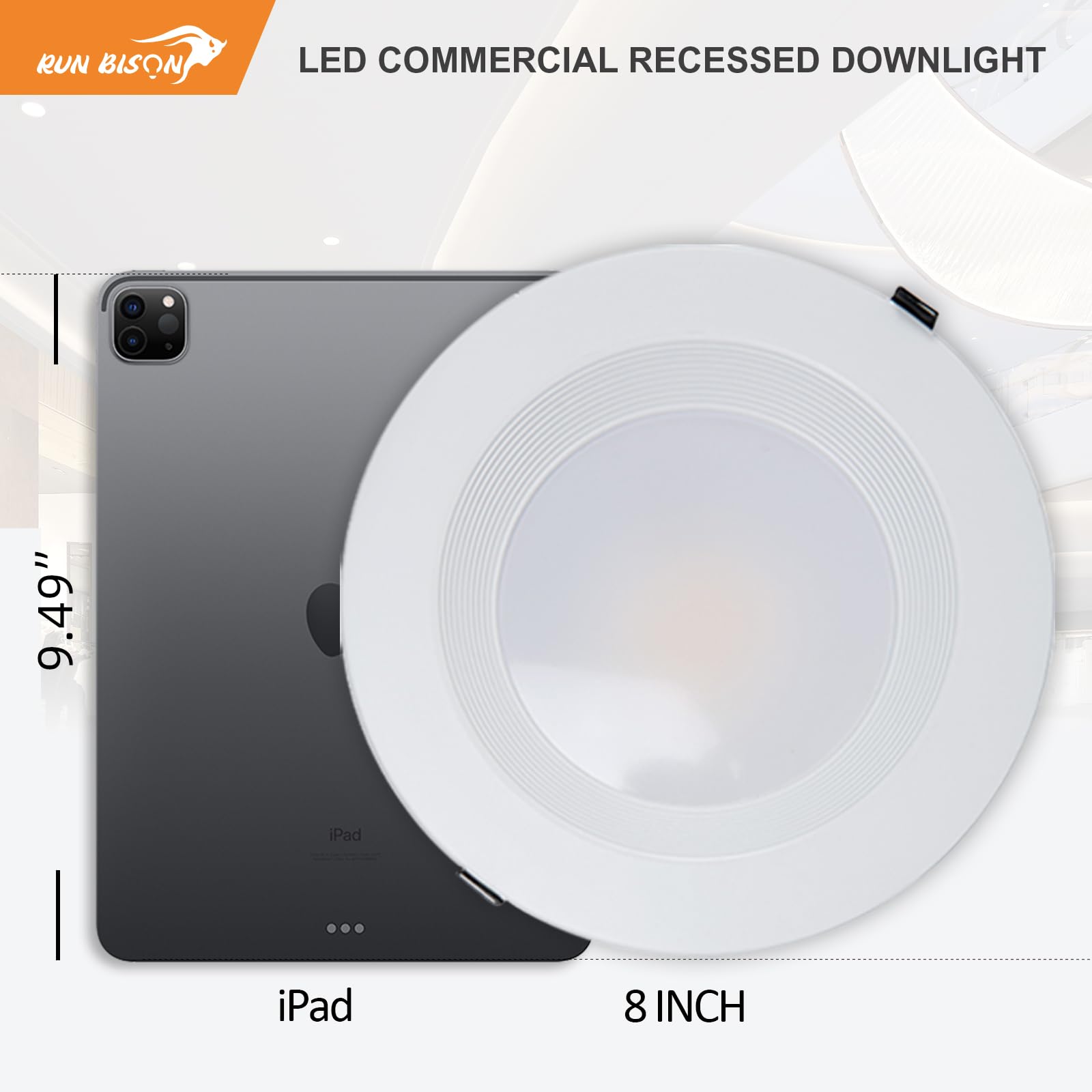 Run Bison 8 Inch Recessed Led Commercial Downlight With J-Box, Wattage Adjustable 16/21/27W,3 Color Selectable 3000K-5000K, 120-