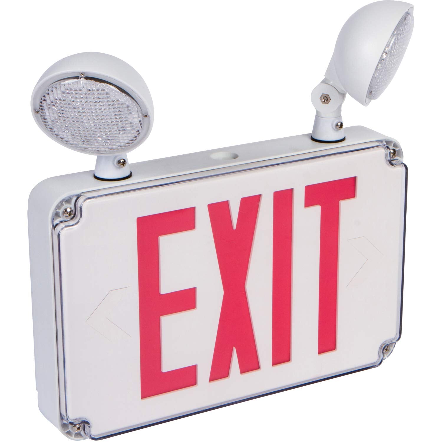 Morris LED Wet Location Combo Exit Sign & Emergency Light, Model 73456, Red Legend, White Housing, Not Remote Capable
