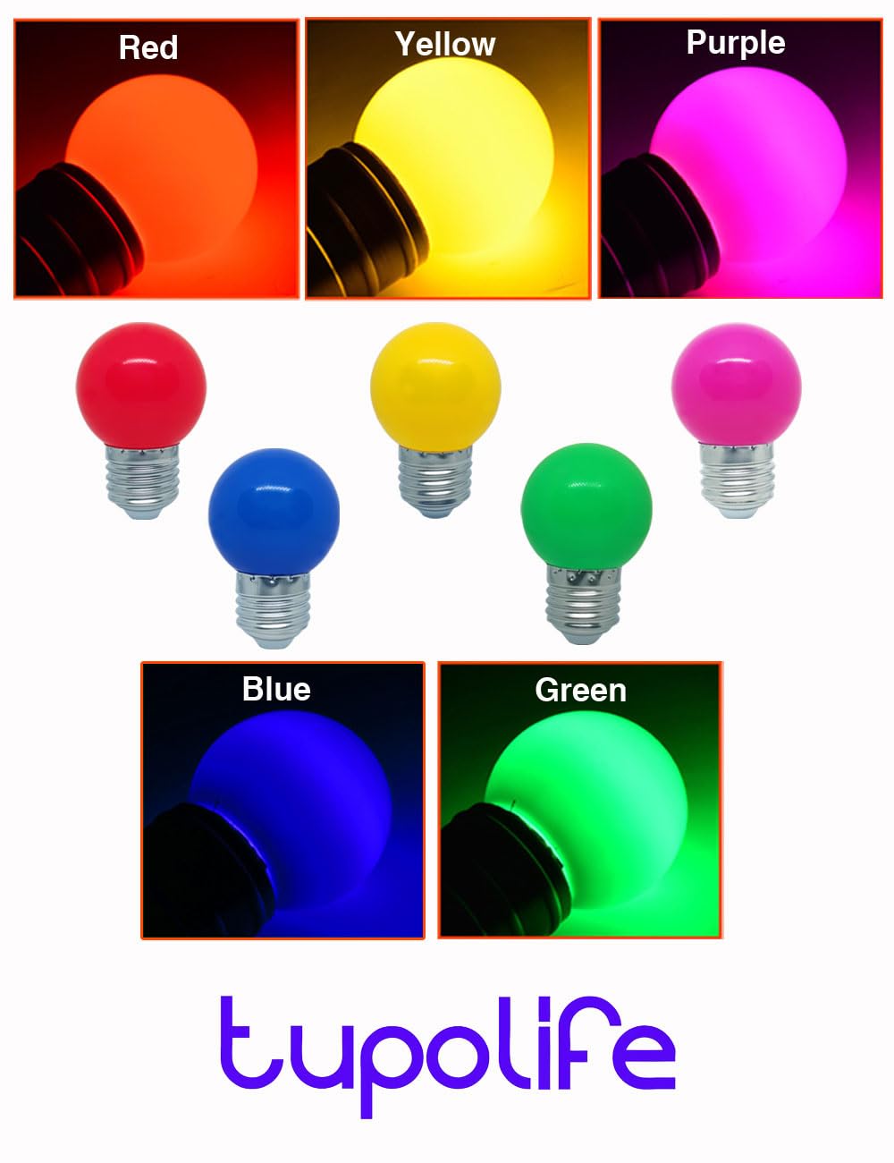 Tupolife Dc 12 Volt Led Bulbs  Low Voltage Light Bulbs  Purple 1W G14 G45 Mini Globe E26 Colored Night Lights  10W Equivalent For Christmas Halloween Holiday String Fairy Mood Lights Decor  5 Pack