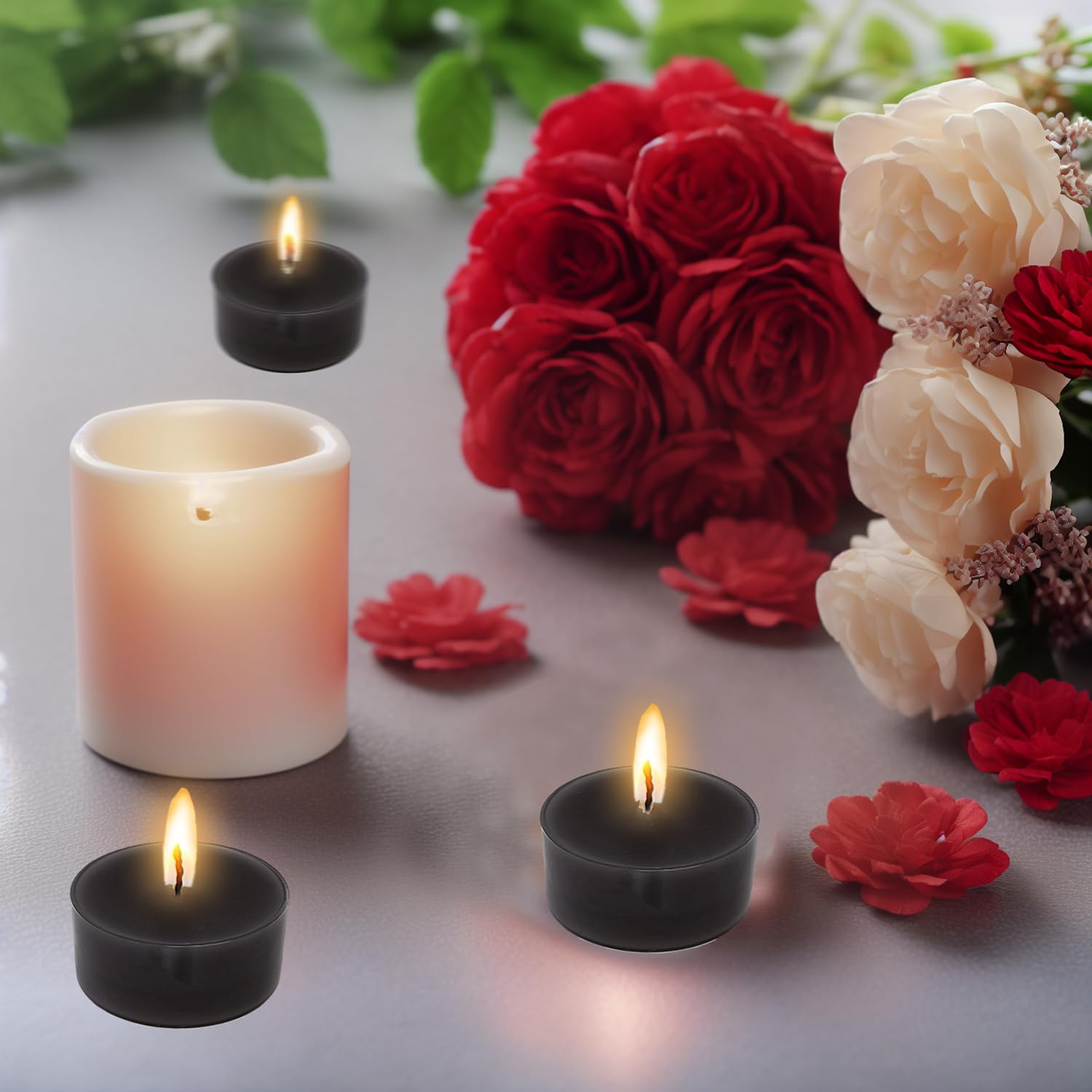 Smoked Sandalwood Scented Tealight Candles, Black Scent Tea Lights Candles Clear Cup, 24 Pack Colored Tealights Candle, 6 Hour B