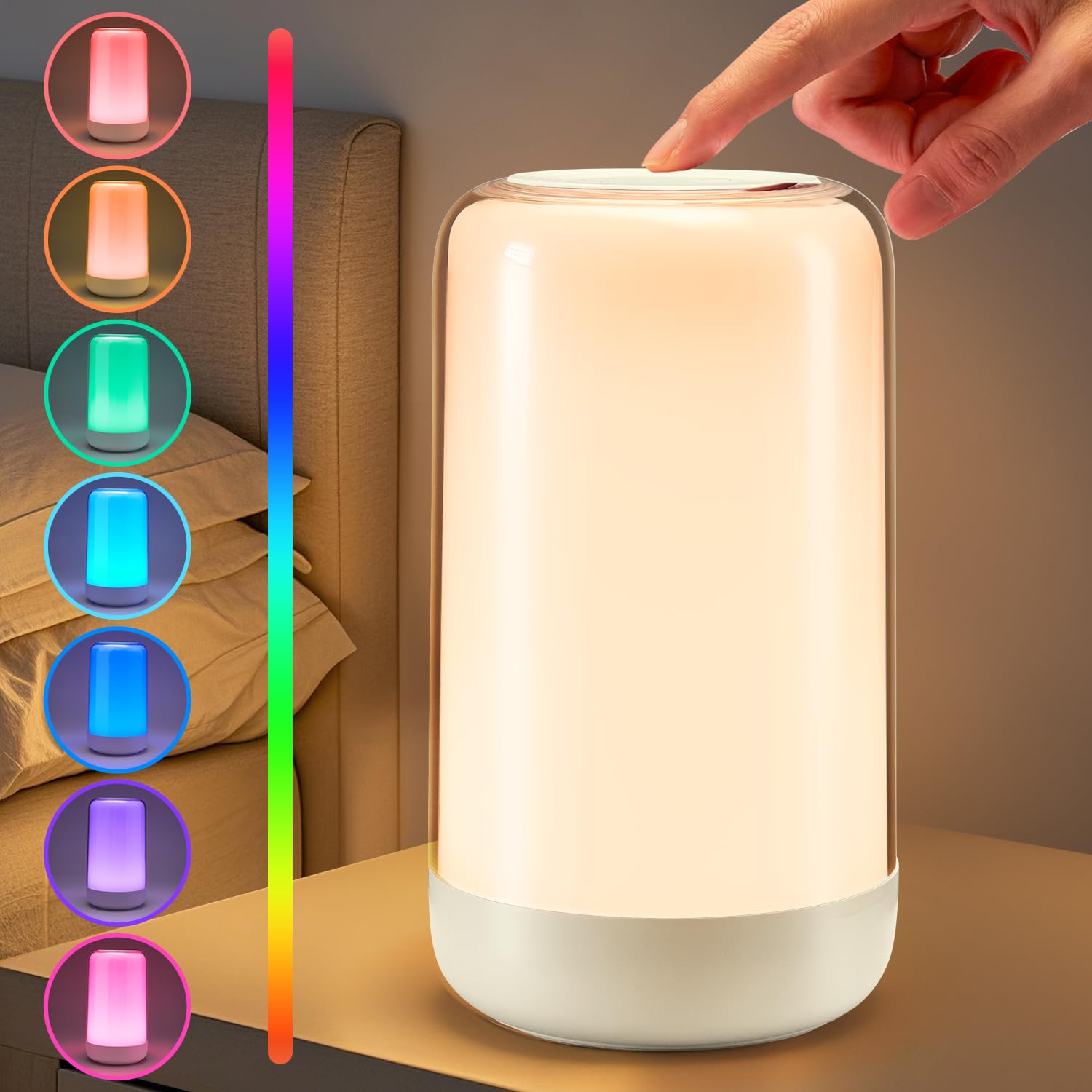 Coolnight Touch Lamps For Nightstand Lamp, 16 Colors Rgb Lamp Mini Lamp Mood Lighting Battery Powered Lamp,Dimmable Night Light For Kids,1800Mah Rechargeable Lamps Cordless Lamp Battery Lamp Mood Lamp