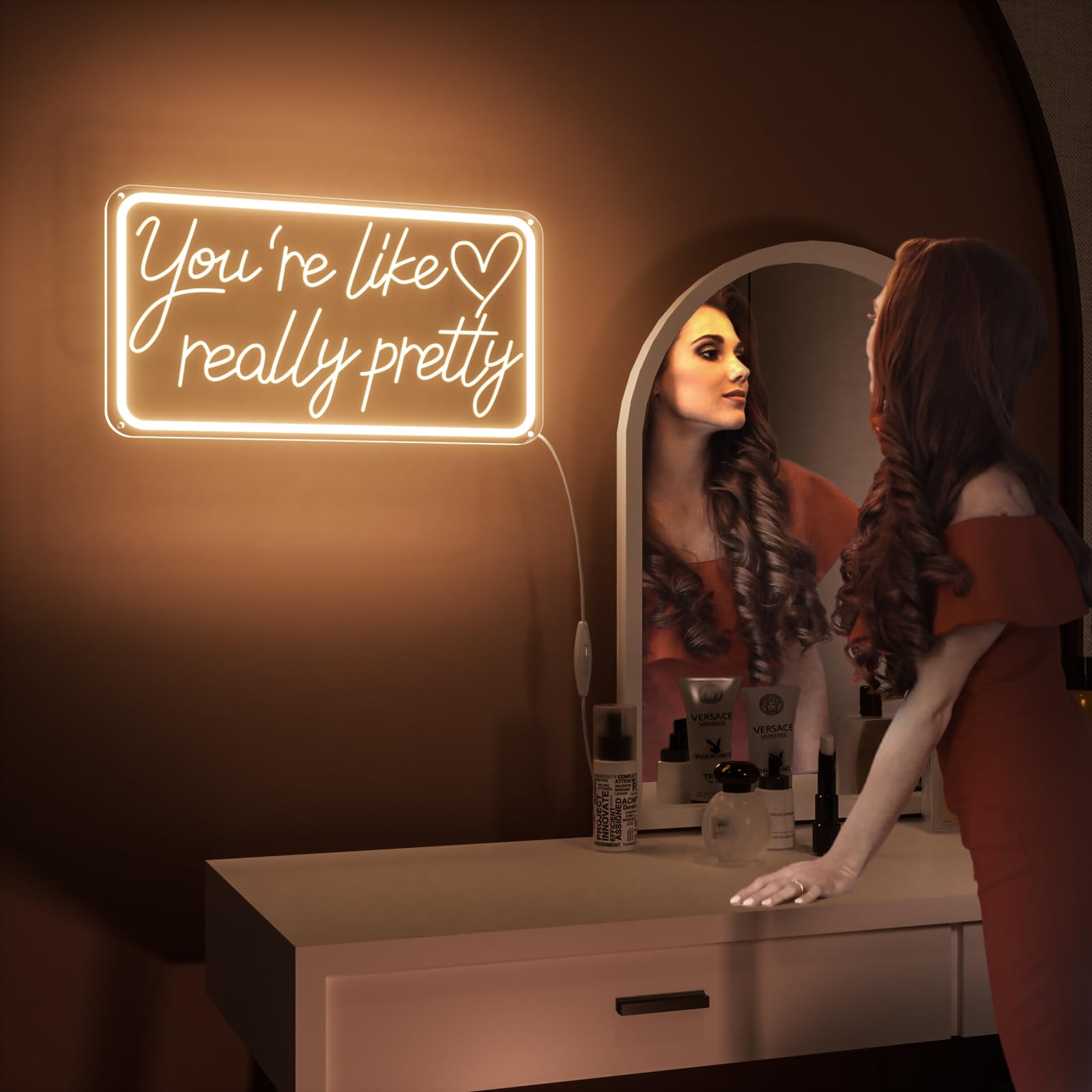 welltodo Neon Sign, Youre Like Really Pretty, Warm White LED Light, 15.95W×8.75H inches, Acrylic Wall Decor for Bedroom