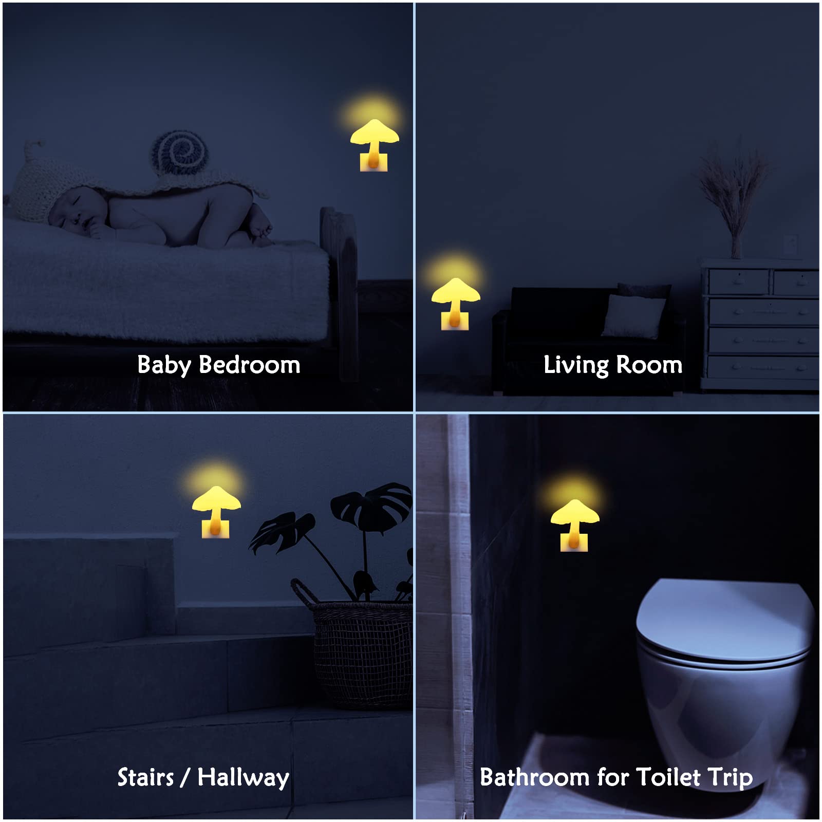 iBetterLife Mushroom Night Light - Warm Yellow LED Lamp for Bedroom, Bathroom, Hallway - Cute Cottagecore Decor