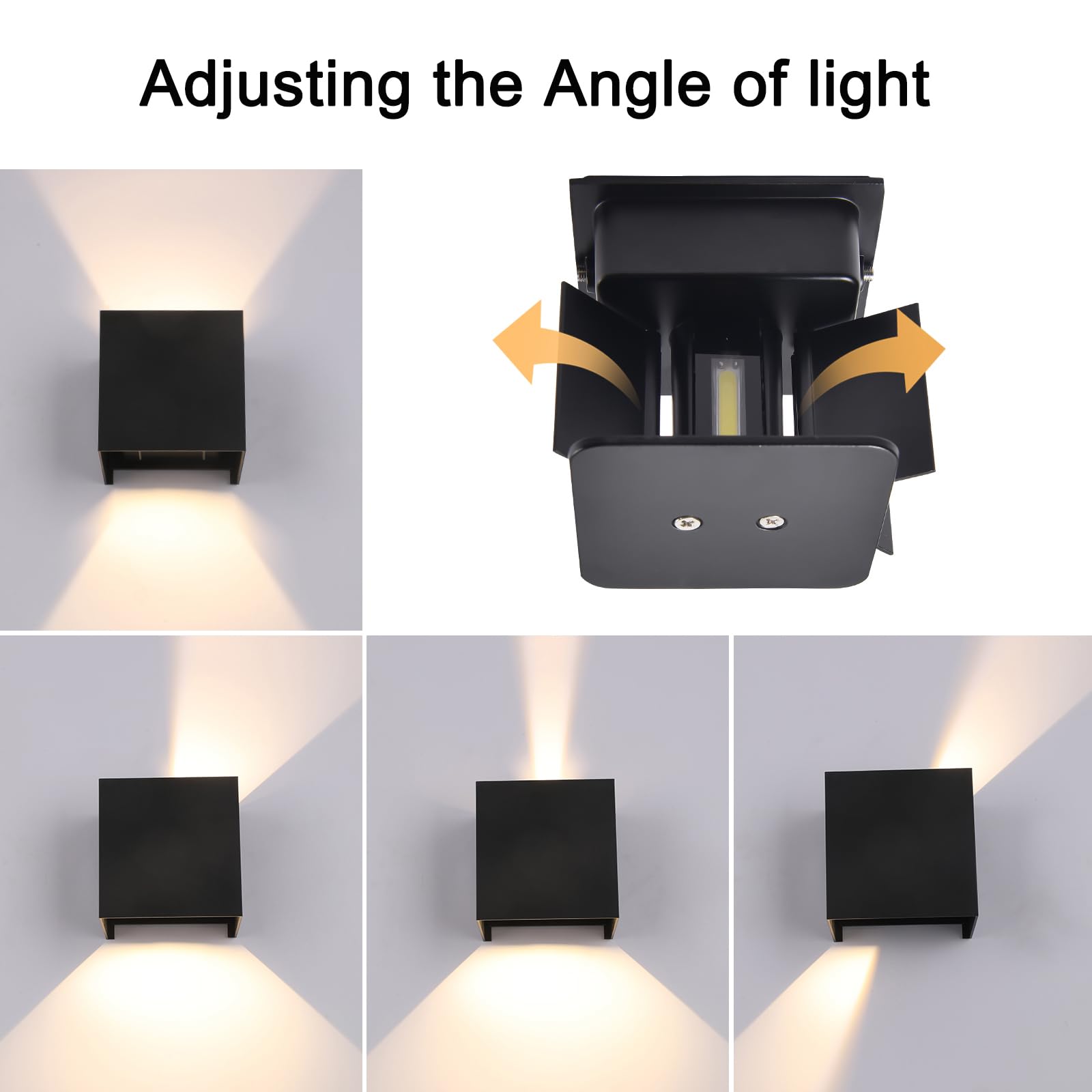 Mille Lucciole 4 Pack Outdoor Wall Lights Exterior/Interior Led Wall Sconces Ip65 Waterproof Square Aluminum Wall Lamps Outdoor Lighting Fixture Up And Down Lights Modern Black 12W 3000K Warm Lights