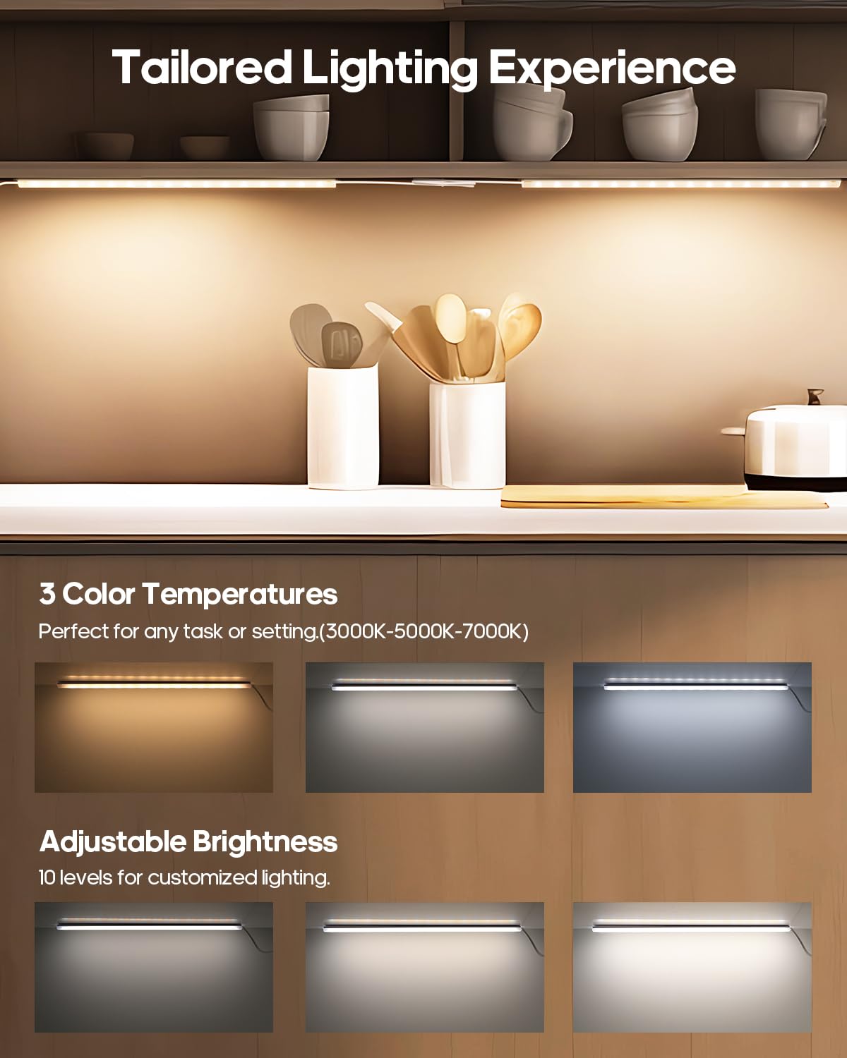Goodea LED Under Cabinet Lights, Dimmable 12in Ultra Thin, 3 Color Temperatures, Plastic, Model MKU06-2