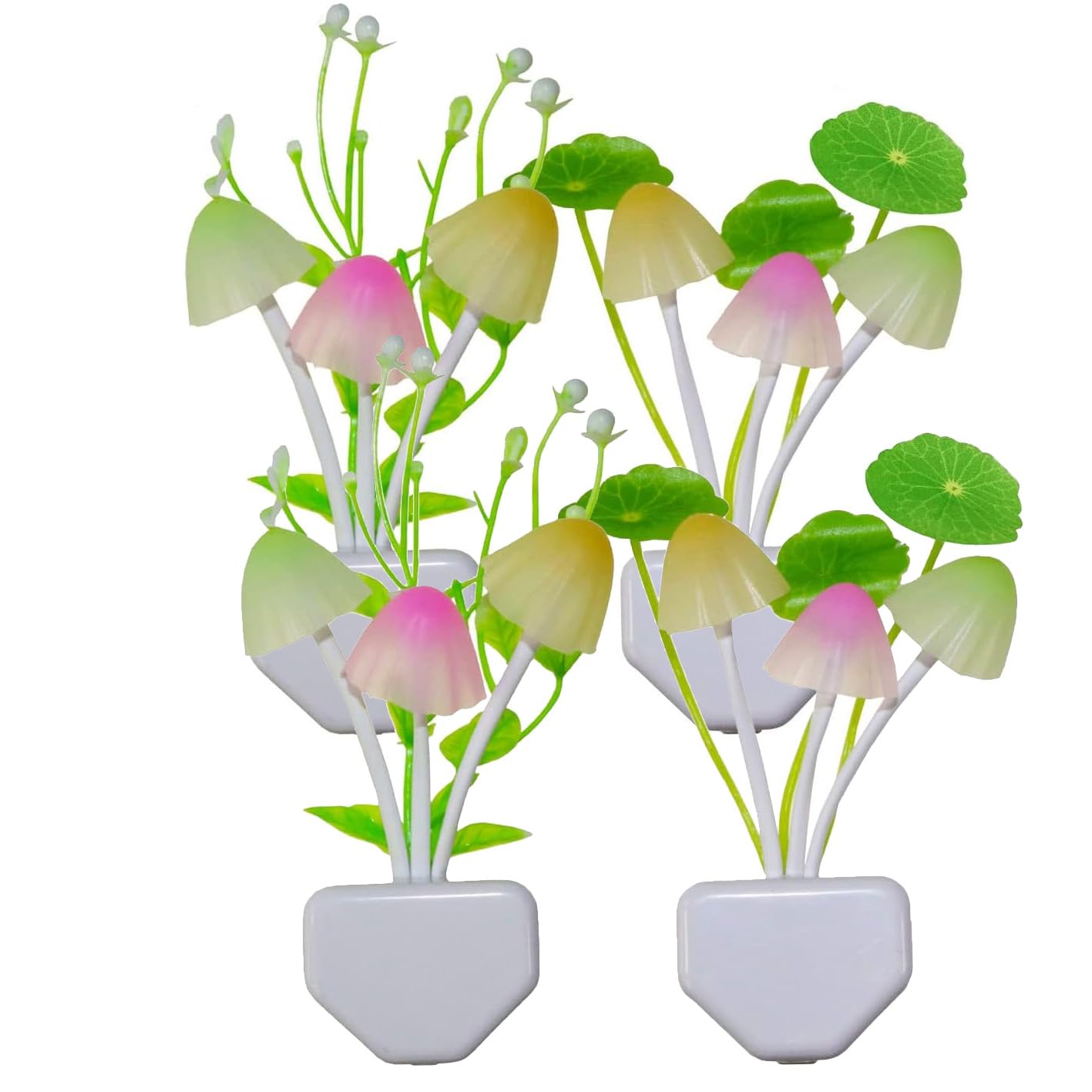AUSAYE LED Night Light, Color Changing Mushroom Flower Lamp, 4 Pack, Plastic, Model 7082, for Bedroom, Bathroom, Kitchen, Stairs