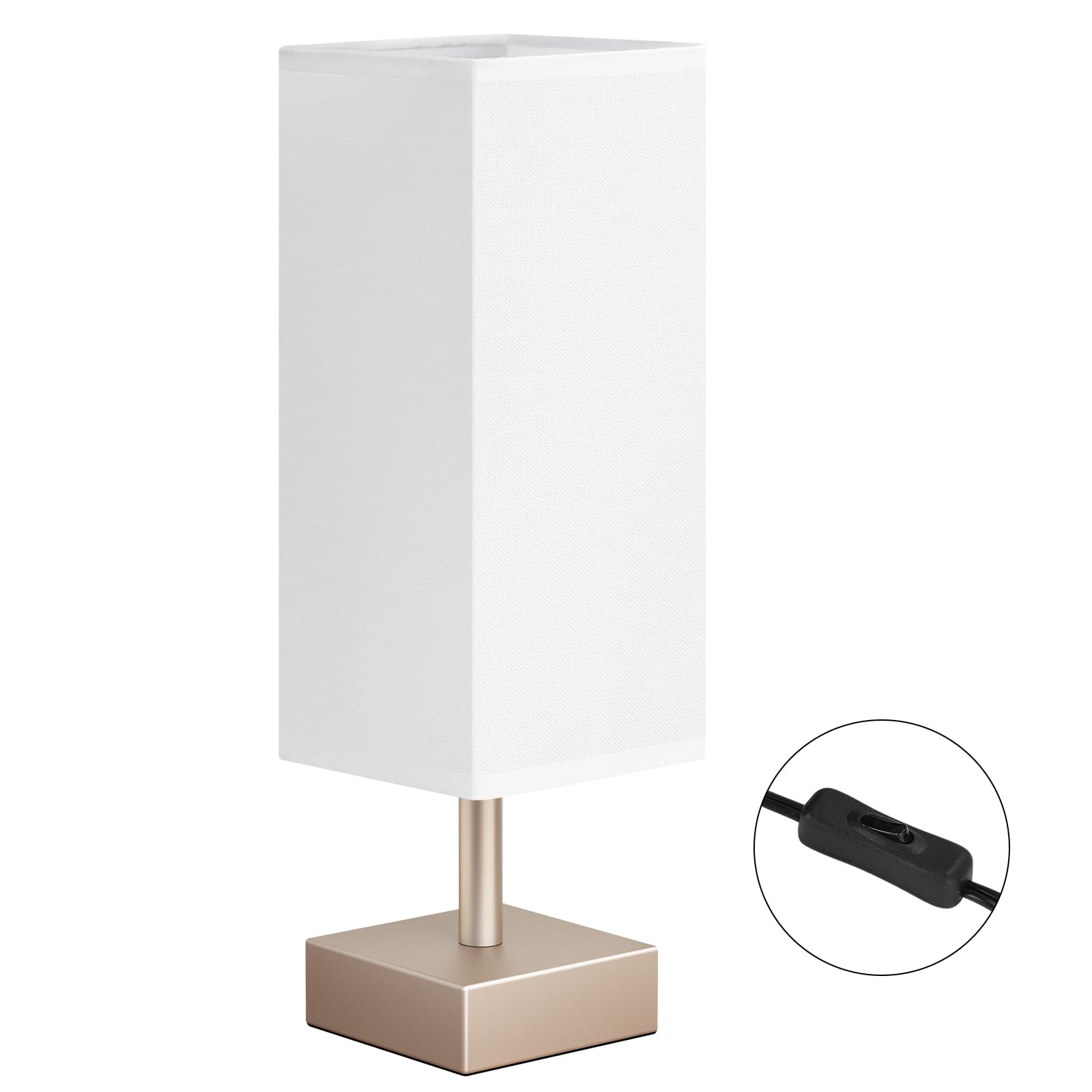 Aooshine Antique Small Table Lamp - Bedside Lamp For Bedroom, Minimalist Nightstand Lamp With Square Fabric Shade, Desk Lamp For