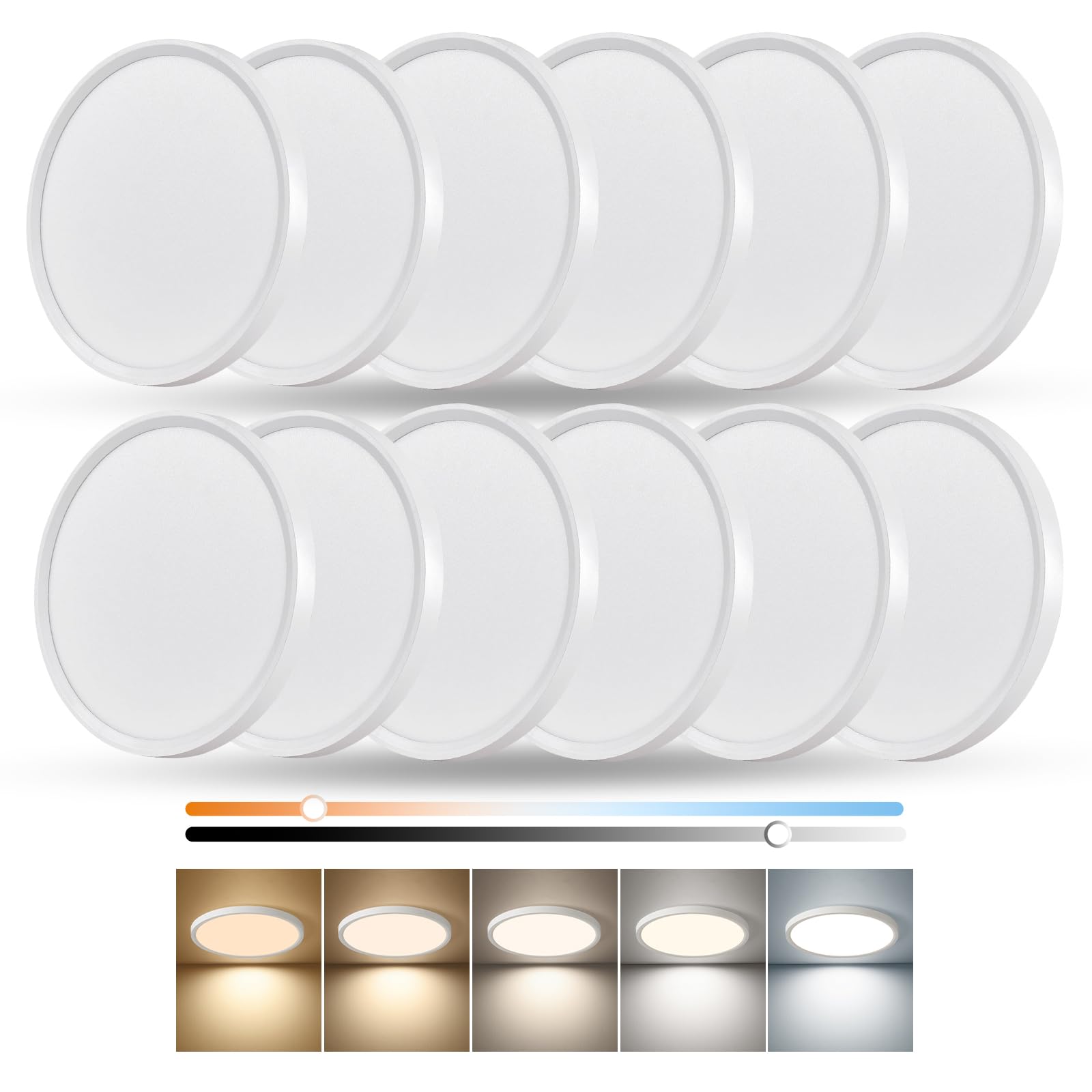 Dimmable 12Inch LED Flush Mount Ceiling Light, 24W, 2520LM, 2700K/3000K/4000K/5000K/6000K CCT Selectable,LED Round Flat Panel Li