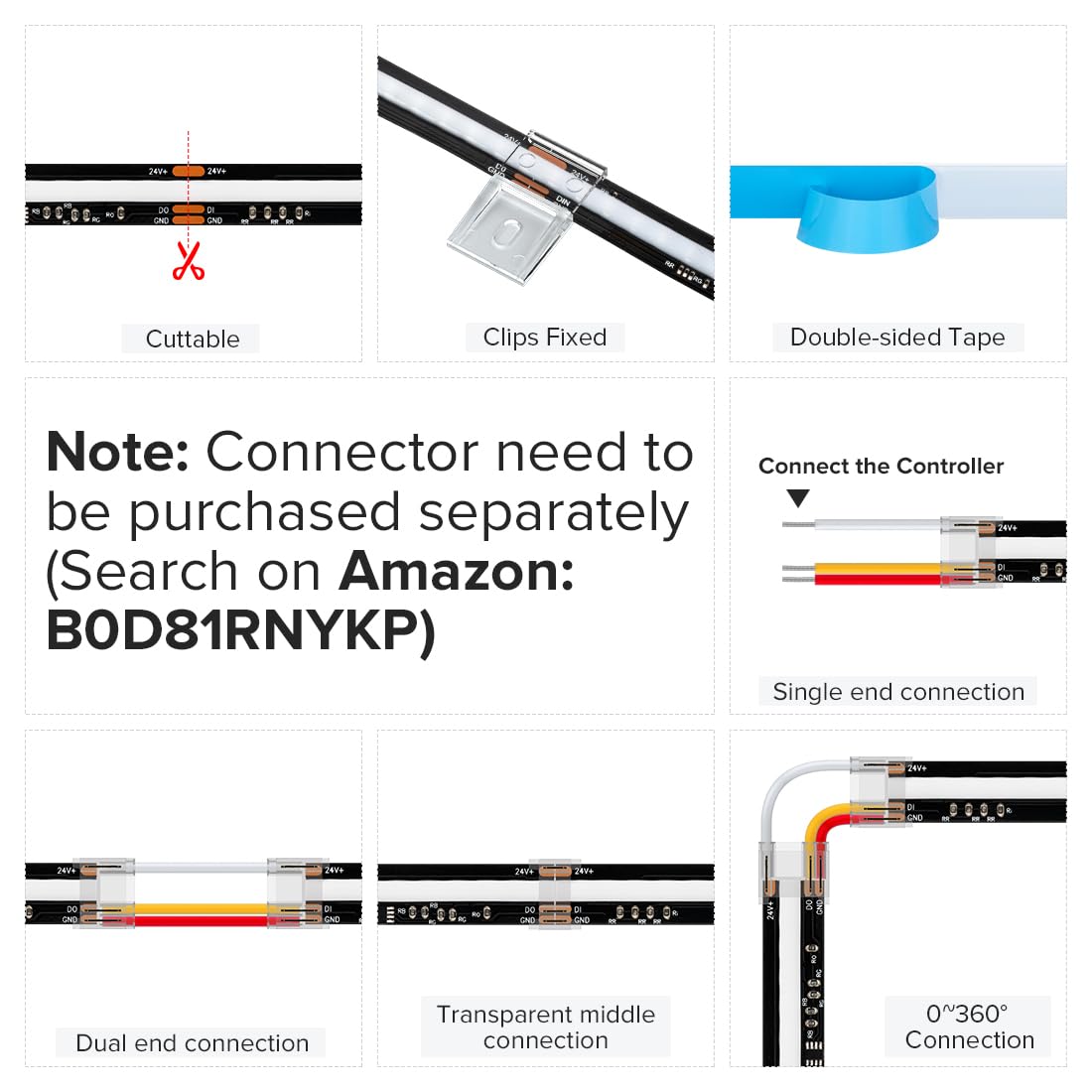 BTF-LIGHTING RGB COB LED Strip 16.4FT, 630LED/m, Black PCB, DC24V, High Density Chasing Color Light for Indoor Decor