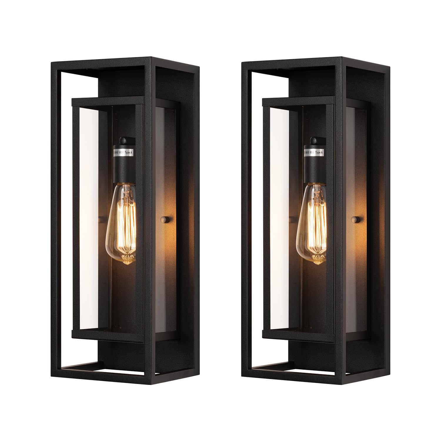 mirrea Outdoor Wall Sconce 1 Light Waterproof Matte Black 18-inch Rectangular Metal Frame Clear Glass Shade Pack of 2
