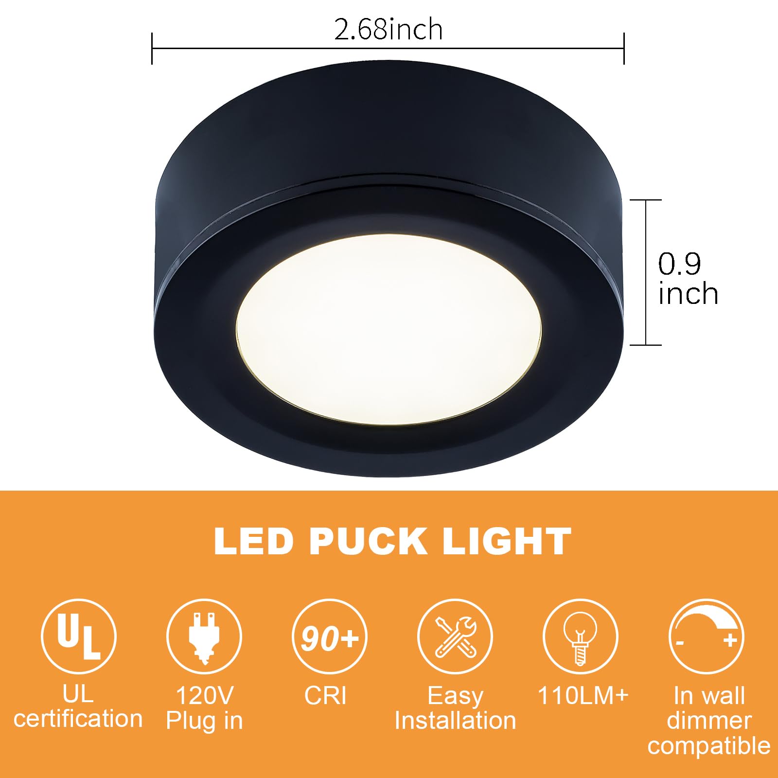 Lumiland Wired Led Puck Lights (2.7Wx5) Plug-In Lighting Natural White (4000K)  Led Cabinet Light For Kitchen Can Be Surface Mount Or Recess Mount  Black