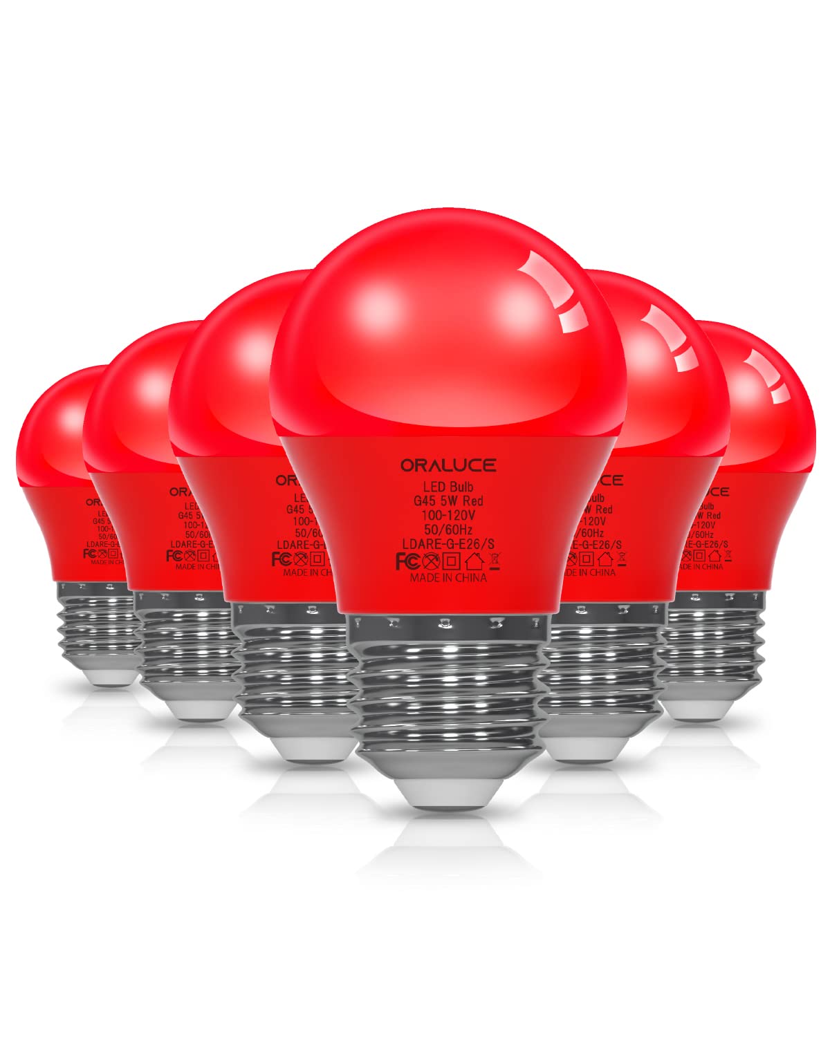 ORALUCE A15 LED Red Porch Light Bulbs, 5W 450LM Non-Dimmable, E26 Base, 6 Pack, Ideal for Halloween and Christmas Decoration