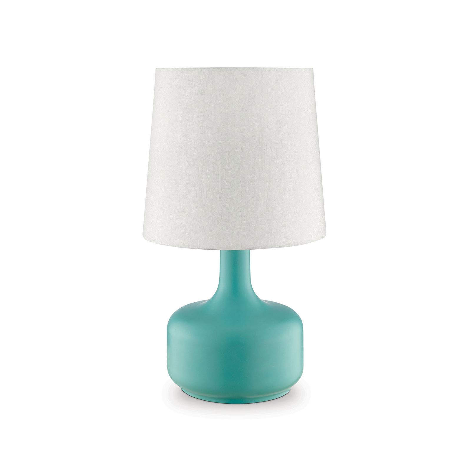 Benjara Metal Pot Belly Base Table Lamp With 3 Way Touch Light, White And Sky Blue